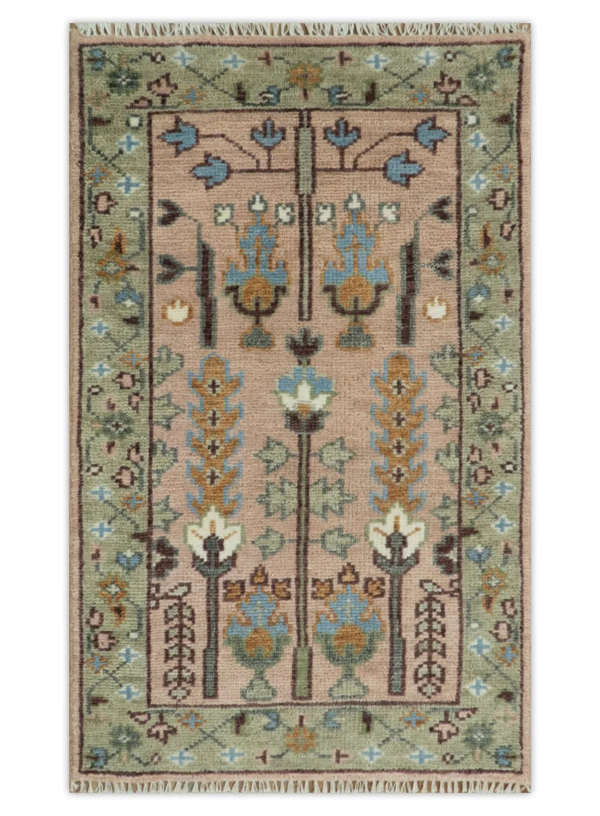 Pink, Olive and Beige Traditional Vintage Heriz Serapi Wool Rug - The Mayfair Hall