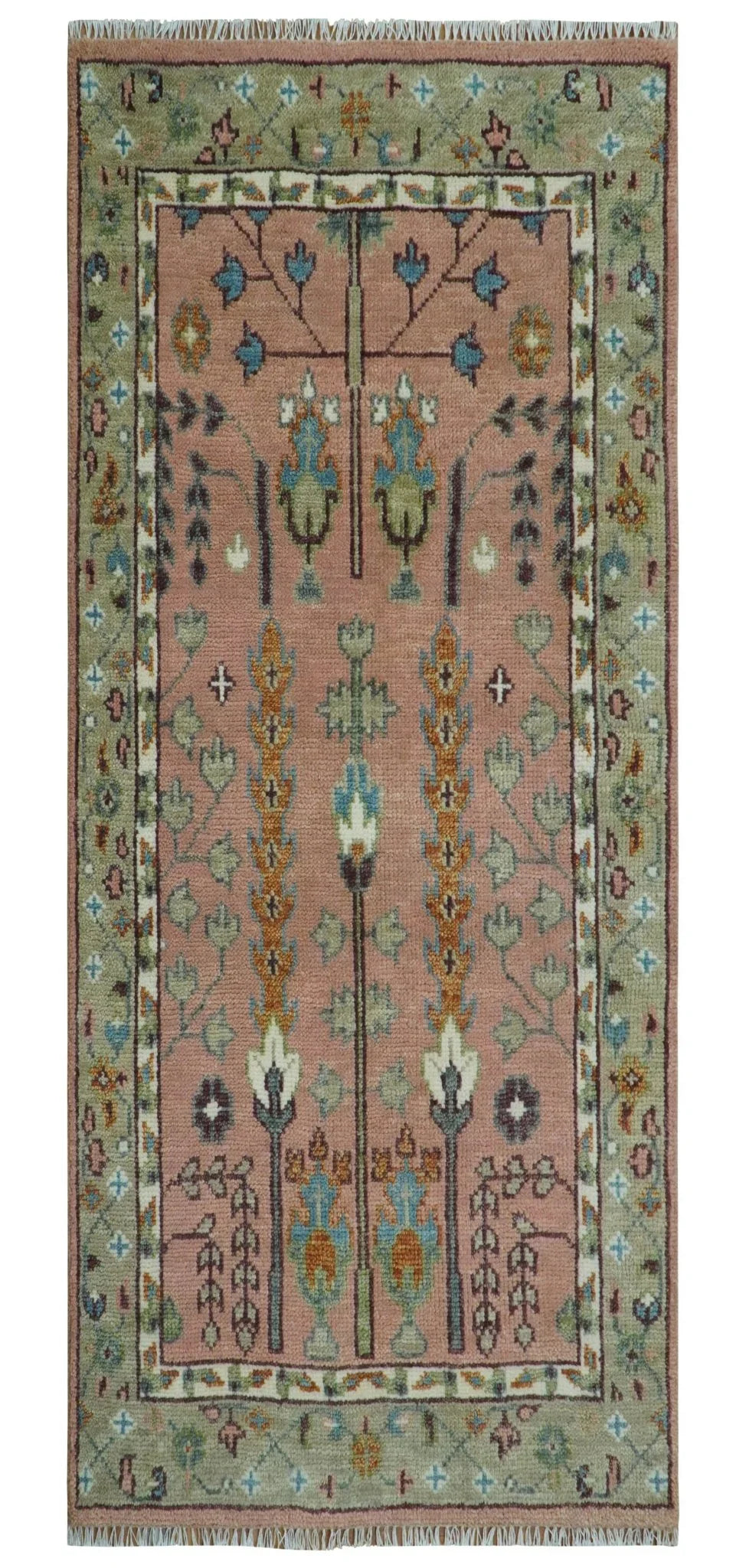 Pink, Olive and Beige Traditional Vintage Heriz Serapi Wool Rug - The Mayfair Hall