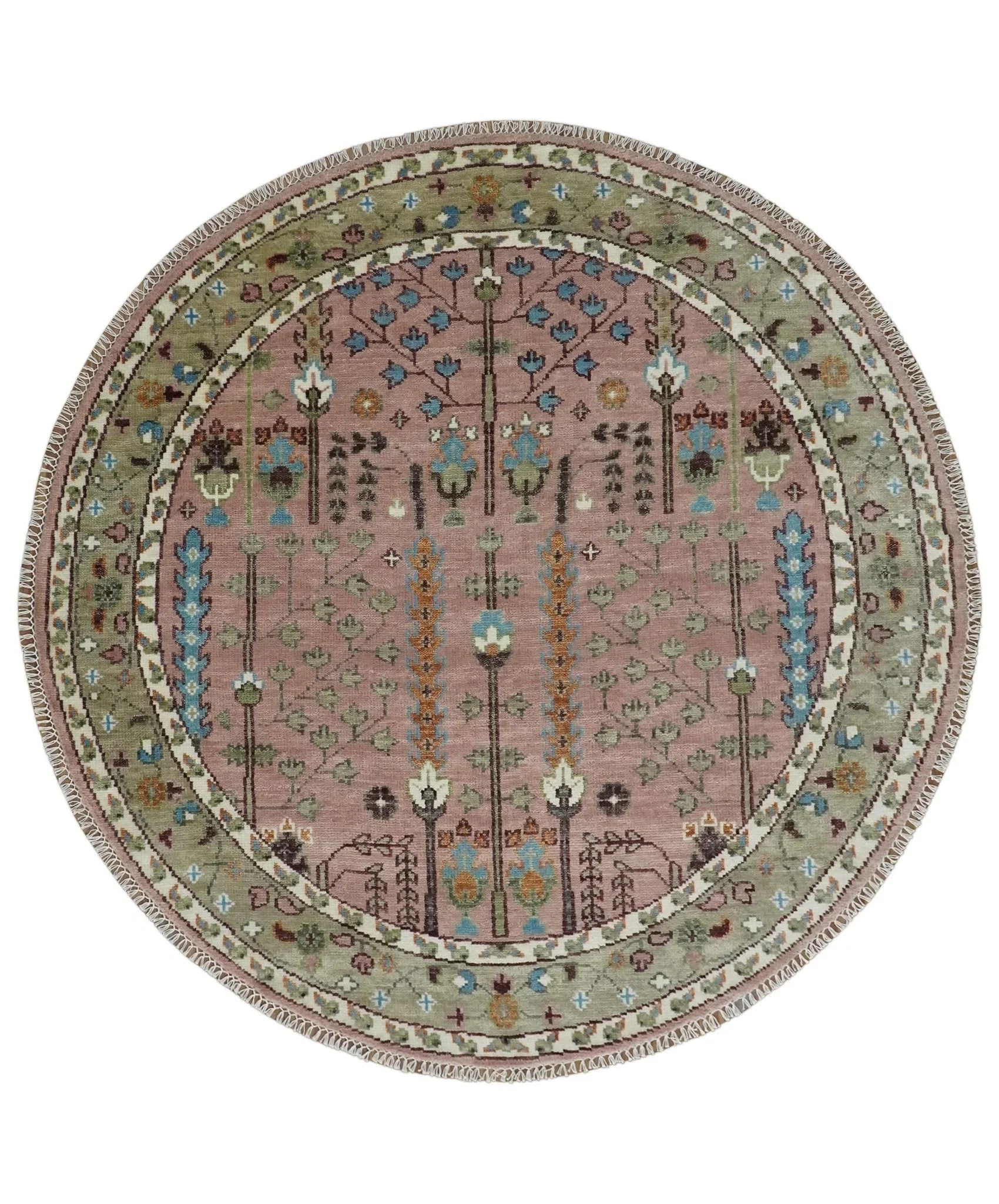 Pink, Olive and Beige Traditional Vintage Heriz Serapi Wool Rug - The Mayfair Hall