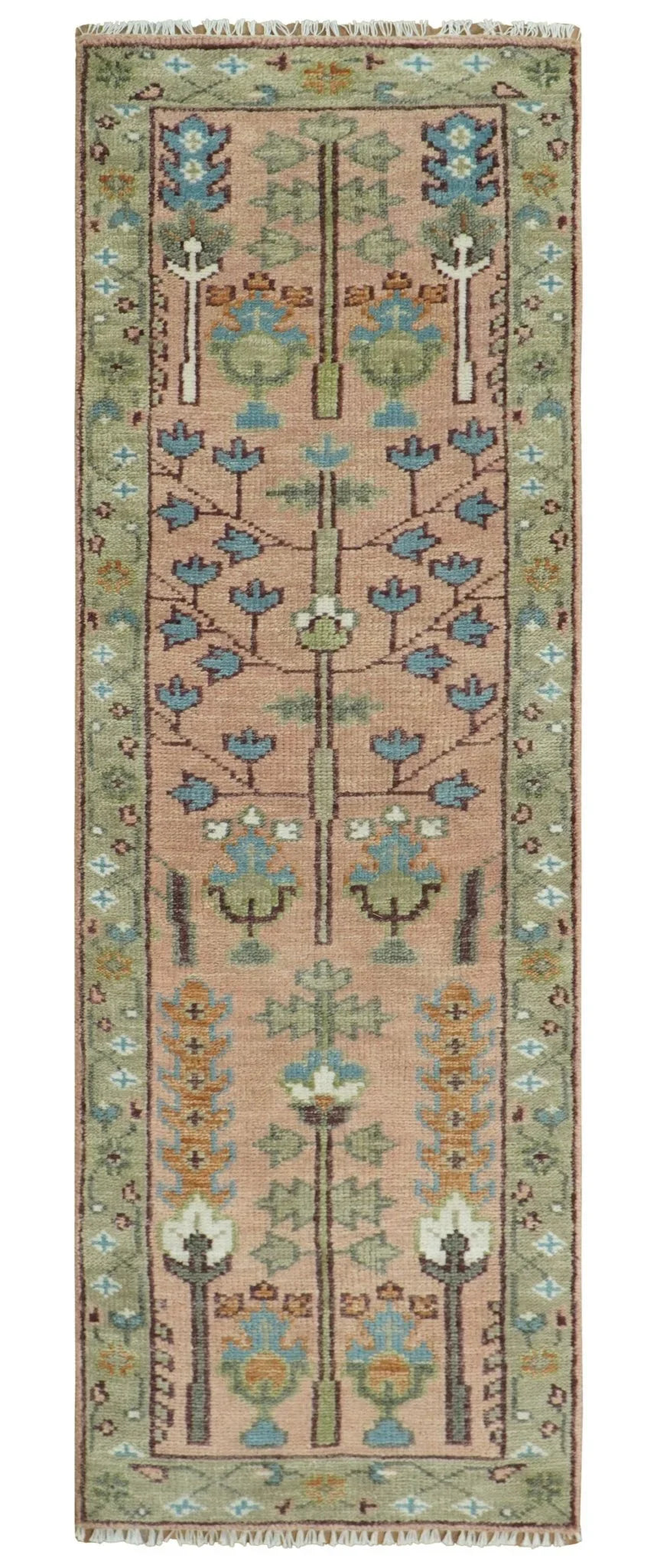 Pink, Olive and Beige Traditional Vintage Heriz Serapi Wool Rug - The Mayfair Hall