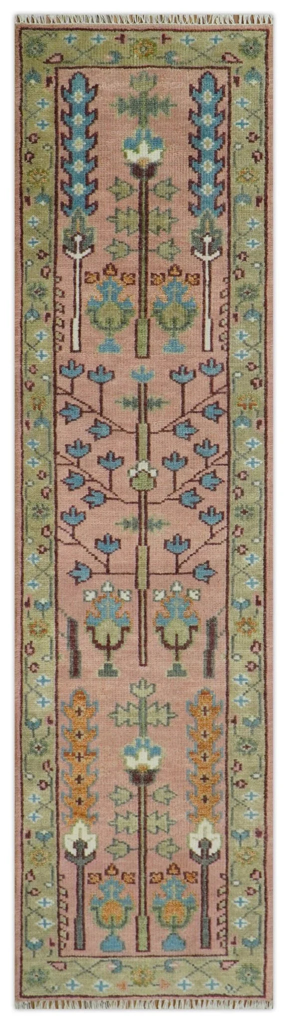 Pink, Olive and Beige Traditional Vintage Heriz Serapi Wool Rug - The Mayfair Hall