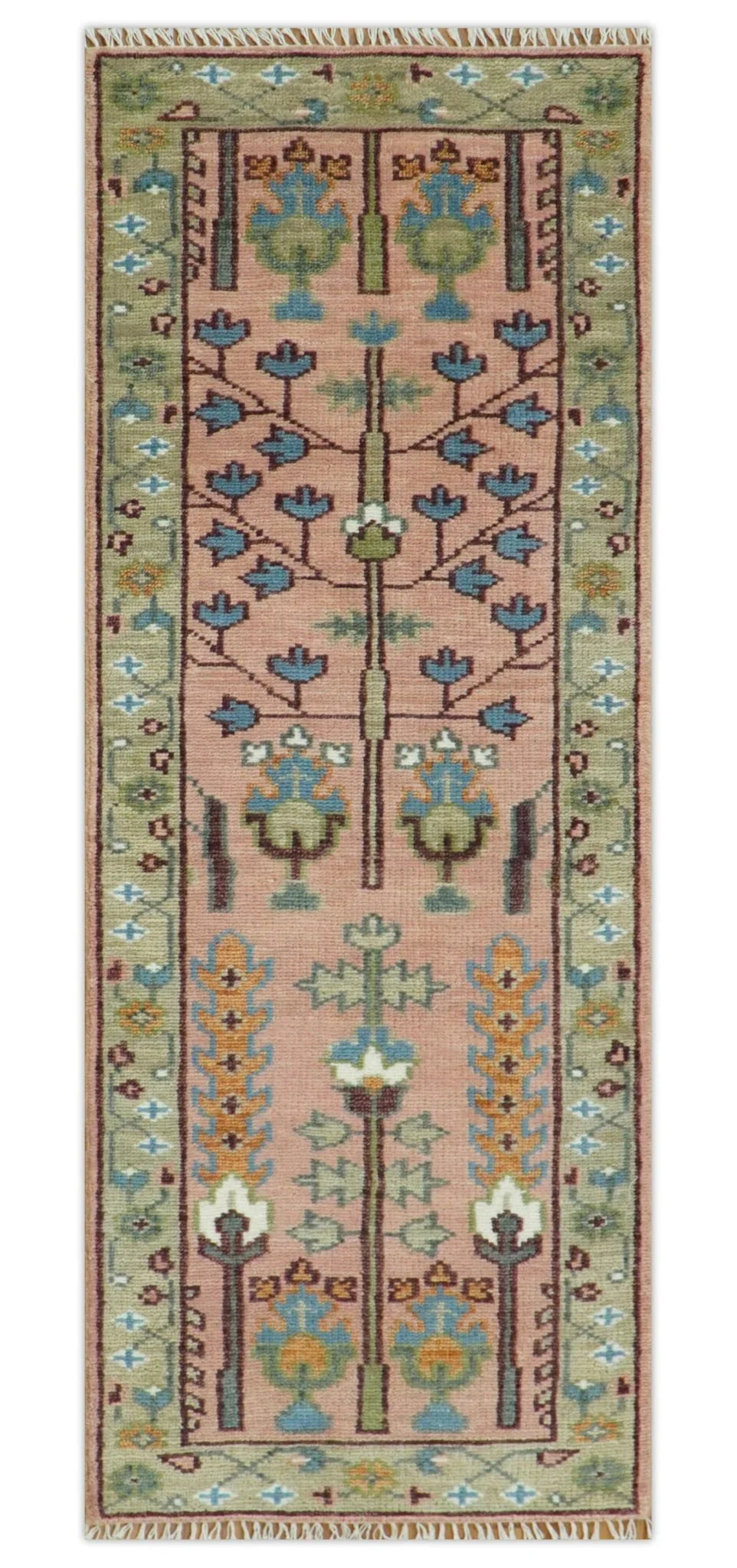 Pink, Olive and Beige Traditional Vintage Heriz Serapi Wool Rug - The Mayfair Hall