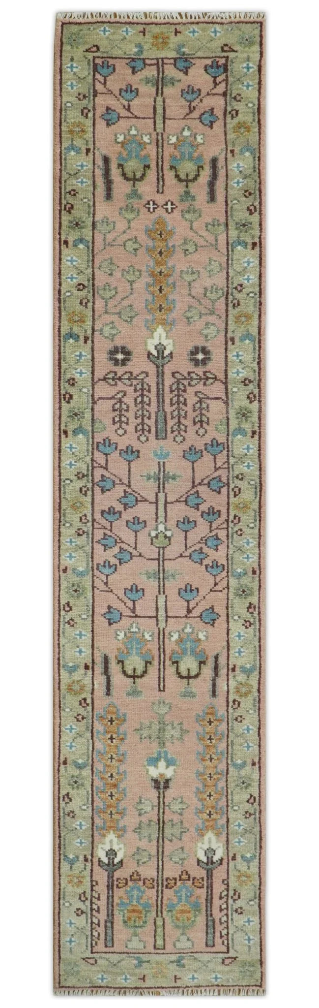 Pink, Olive and Beige Traditional Vintage Heriz Serapi Wool Rug - The Mayfair Hall