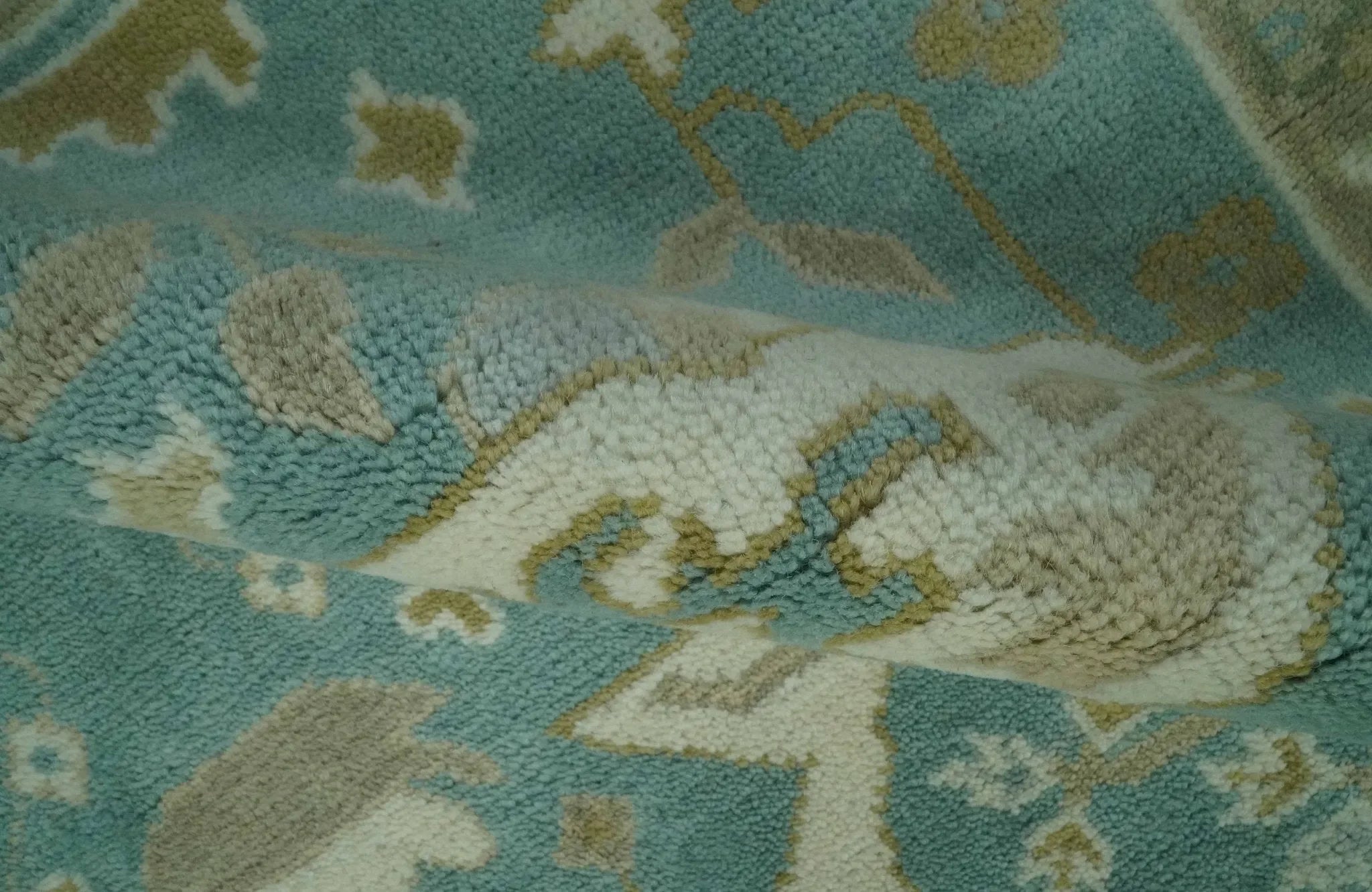Teal and Ivory Hand Knotted Traditional Oriental Oushak Custom Made wool rug - The Mayfair Hall