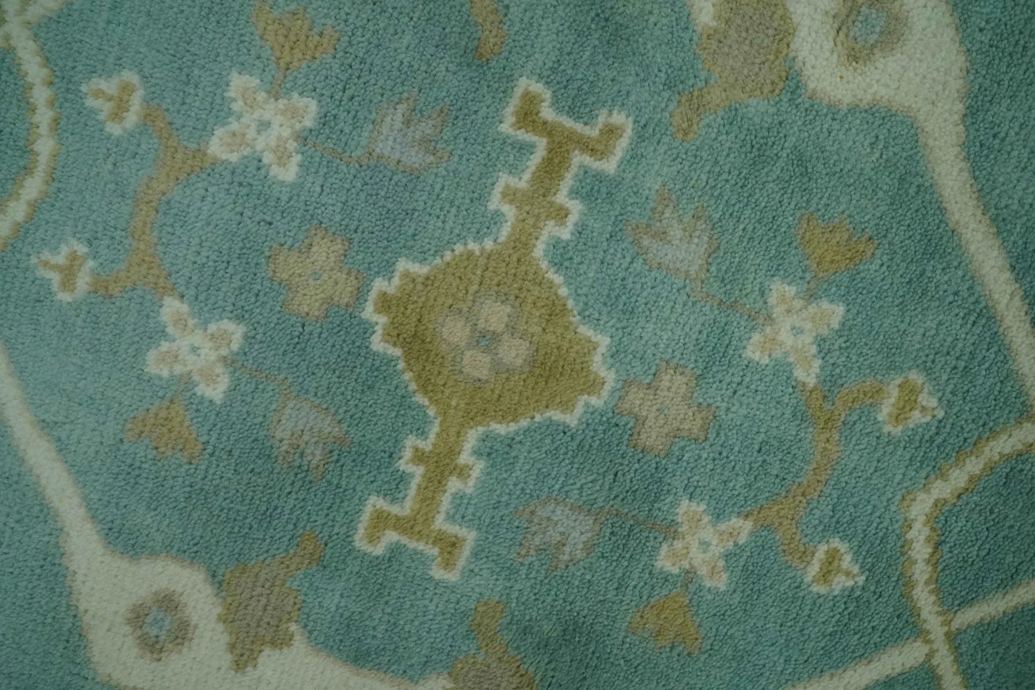 Teal and Ivory Hand Knotted Traditional Oriental Oushak Custom Made wool rug - The Mayfair Hall