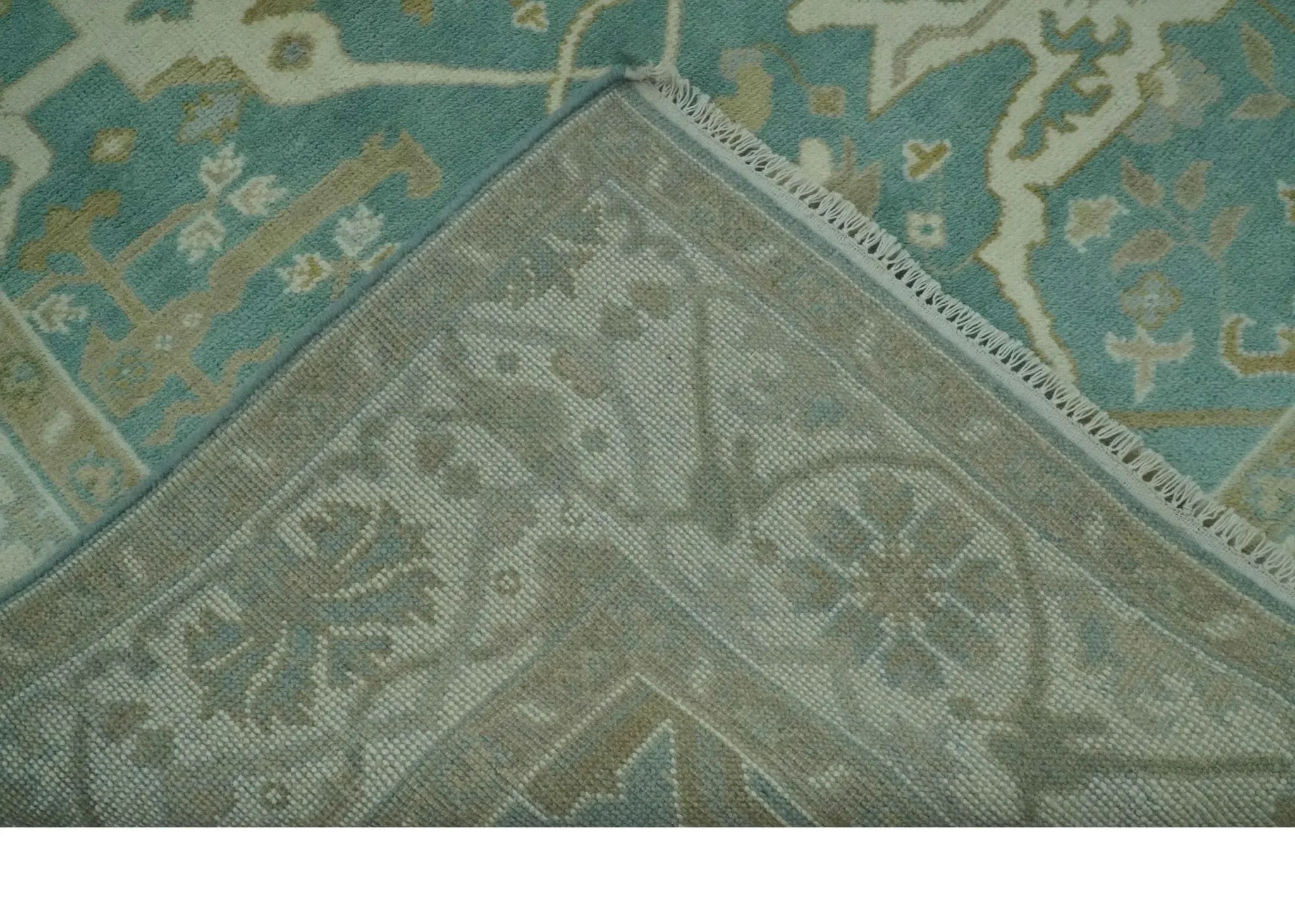 Teal and Ivory Hand Knotted Traditional Oriental Oushak Custom Made wool rug - The Mayfair Hall