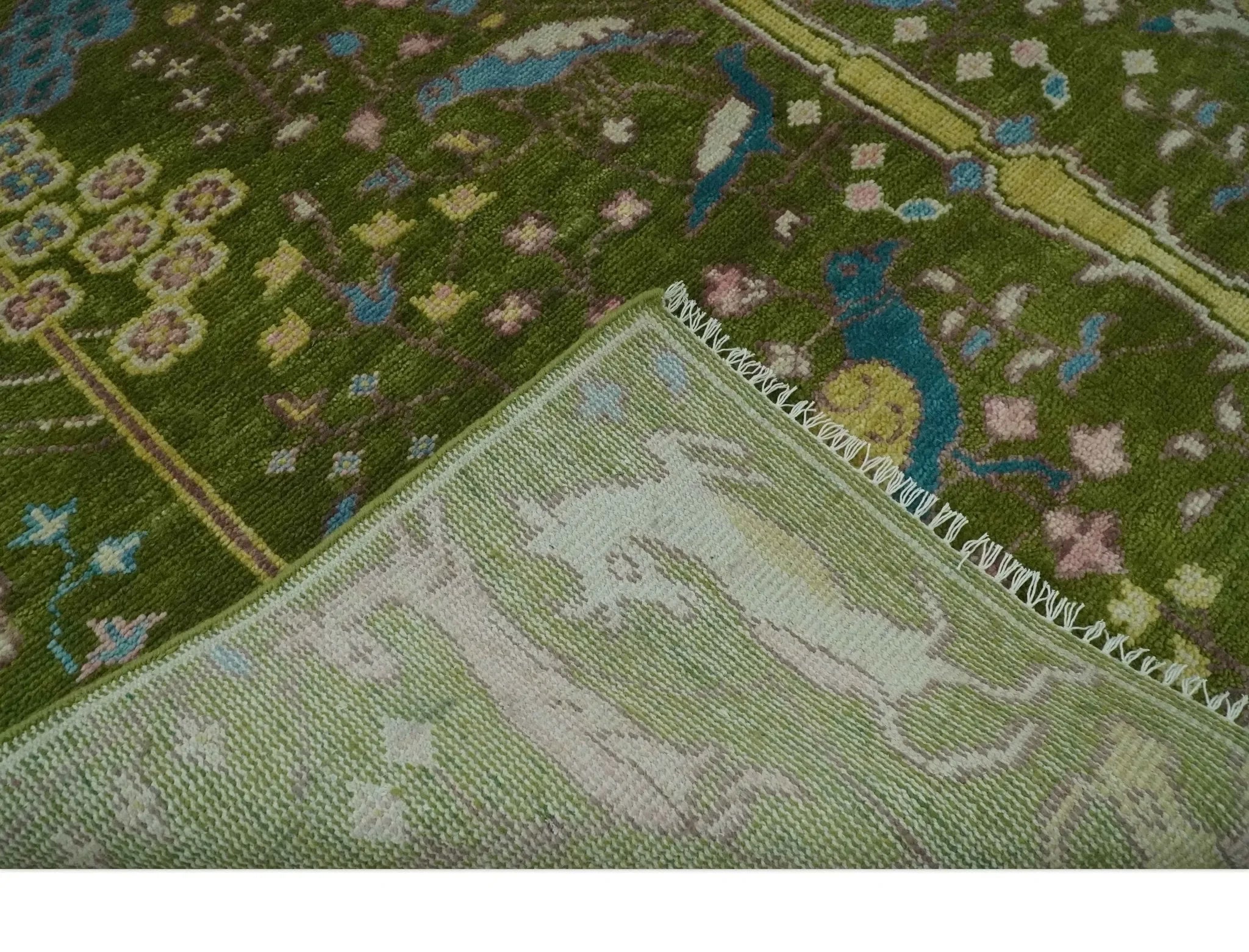 The Green Jungle Life Teal and Peach Peacock Bird Hand Knotted Custom Made Wool Area Rug - The Mayfair Hall