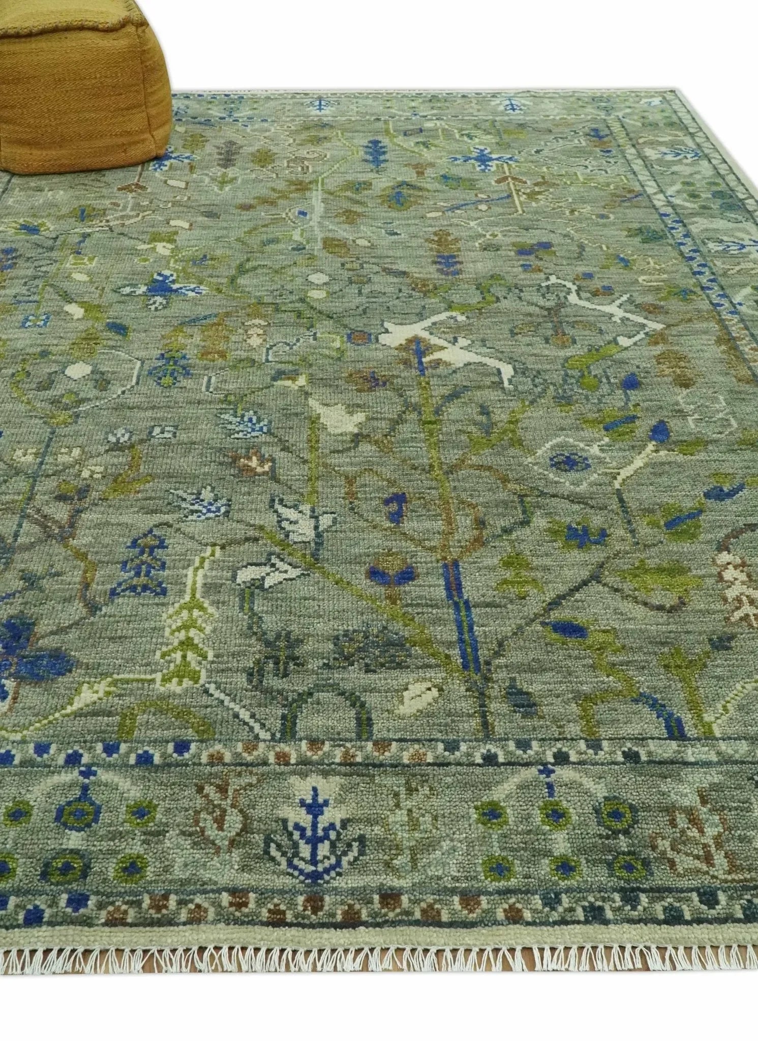 The Plants and Roots Green Hand Knotted Traditional Custom Made Wool Area Rug - The Mayfair Hall