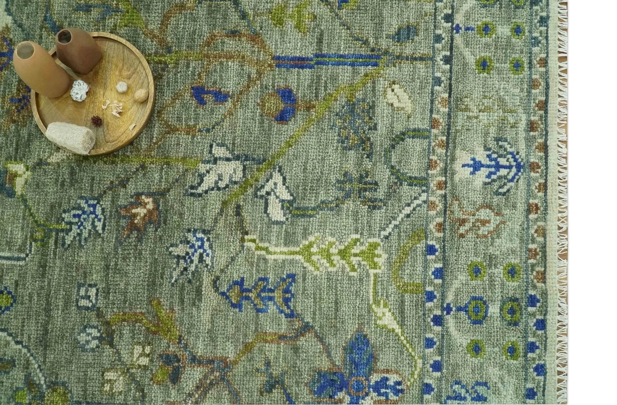 The Plants and Roots Green Hand Knotted Traditional Custom Made Wool Area Rug - The Mayfair Hall