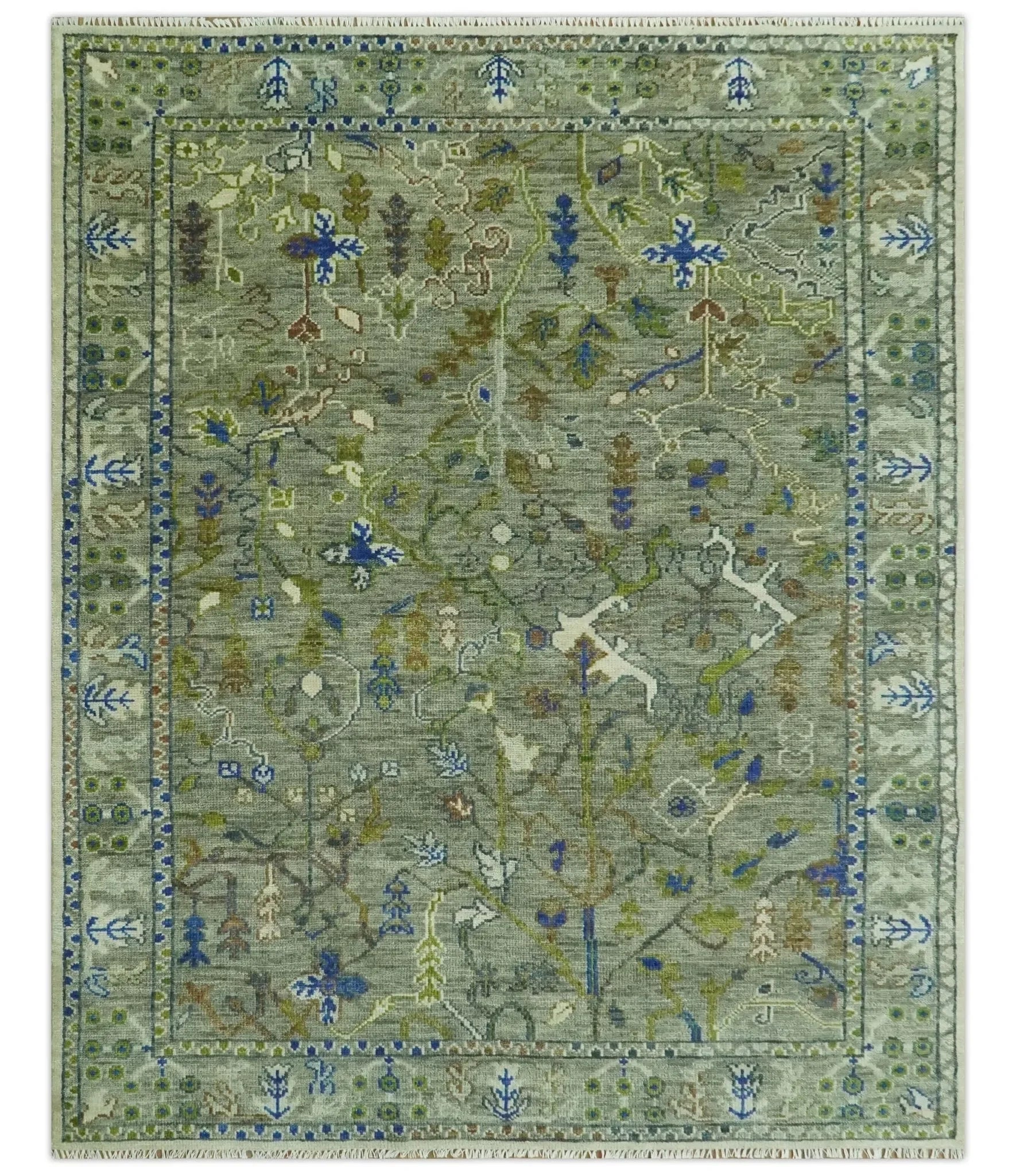 The Plants and Roots Green Hand Knotted Traditional Custom Made Wool Area Rug - The Mayfair Hall