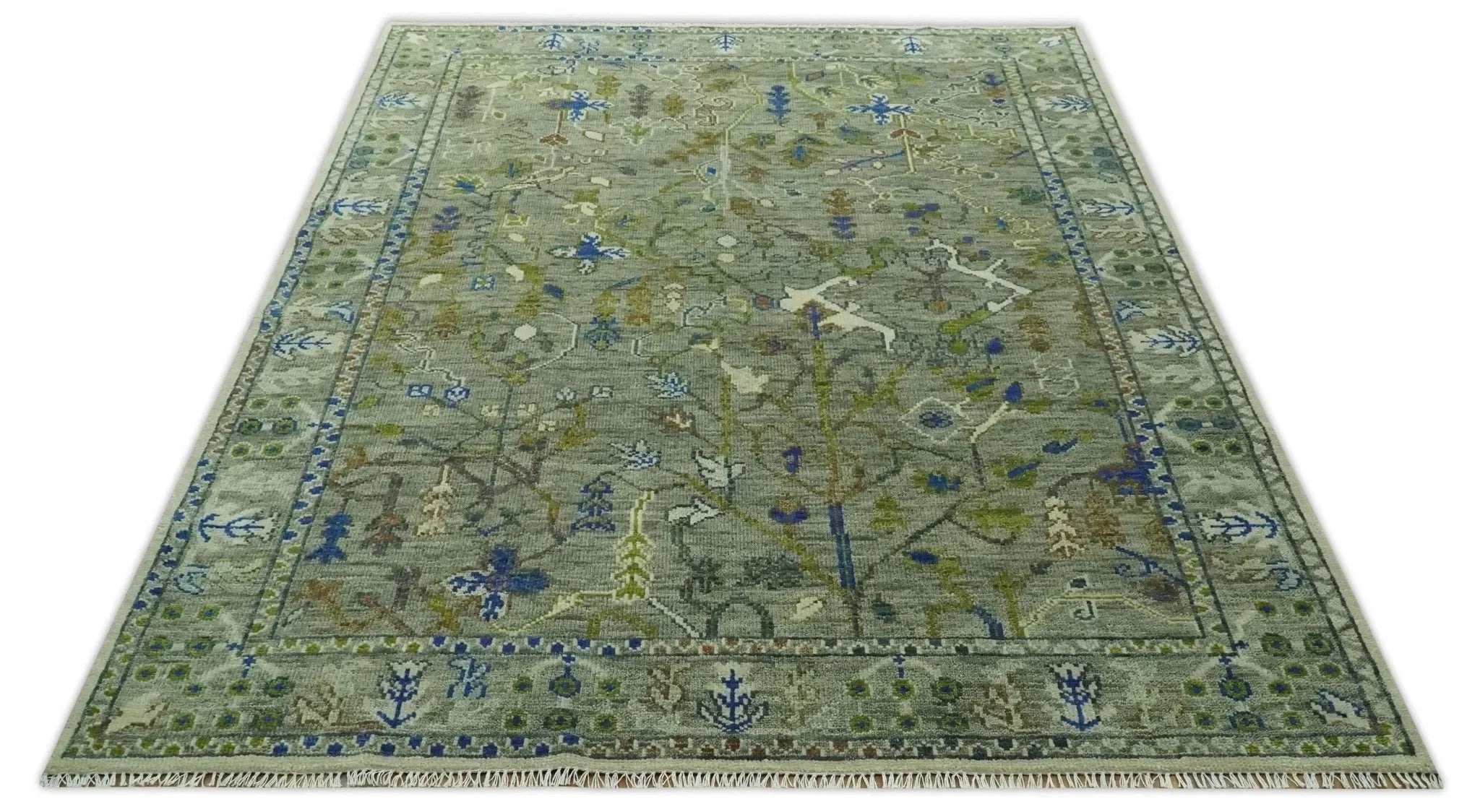The Plants and Roots Green Hand Knotted Traditional Custom Made Wool Area Rug - The Mayfair Hall