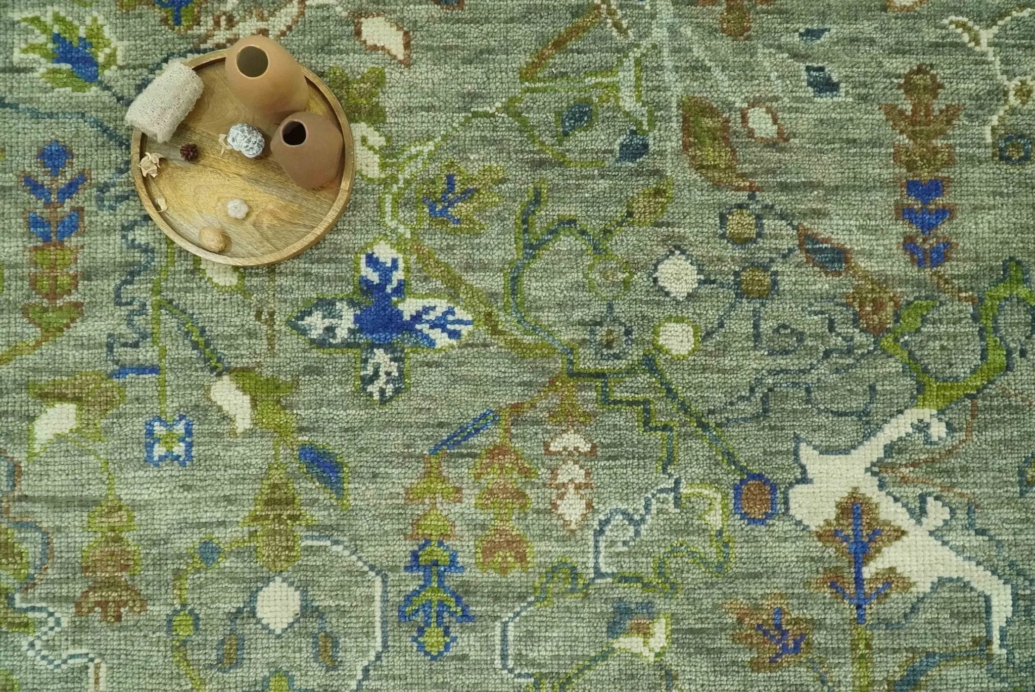 The Plants and Roots Green Hand Knotted Traditional Custom Made Wool Area Rug - The Mayfair Hall