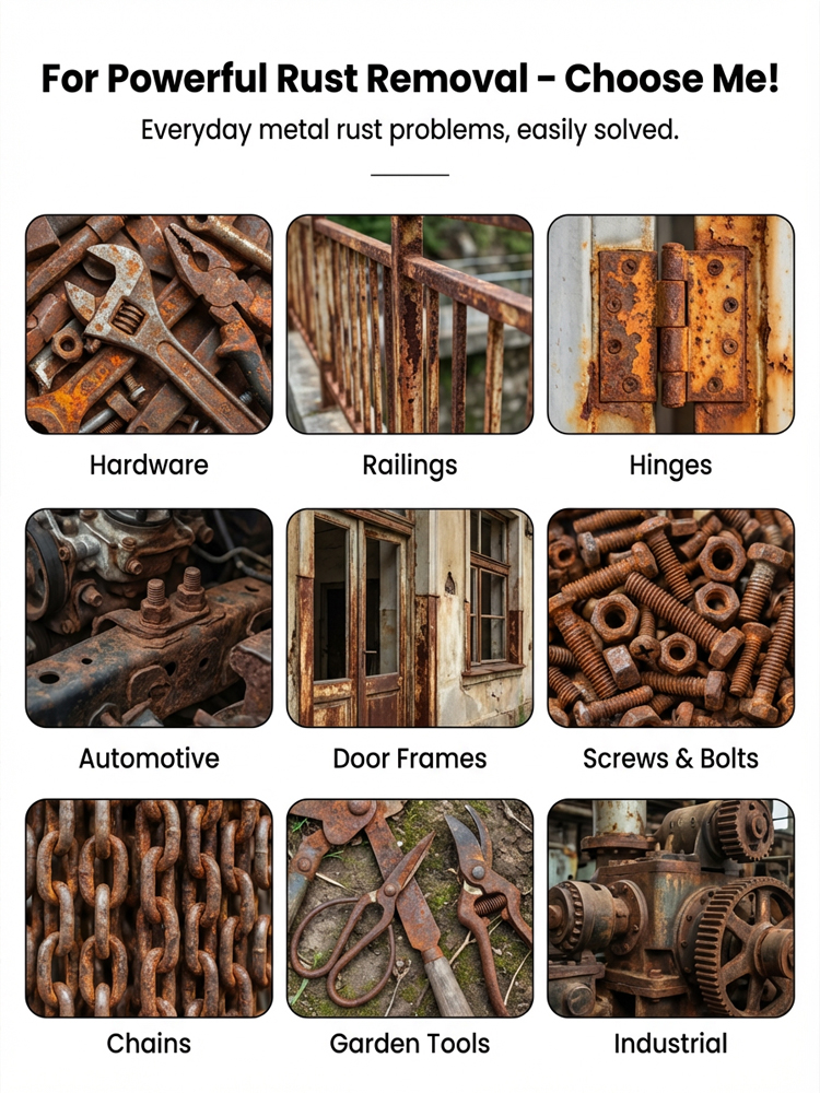 🚀Removes rust in 3 seconds—no sanding, blasting, or disassembly needed. Powerful Rust Remover Spray: 3-in-1 Cleaning, Rust Removal, and Protection