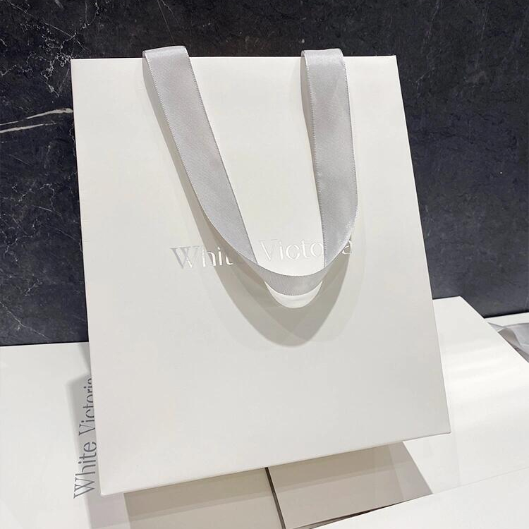 Custom Ribbon Handle Kraft Paper Shopping Bags