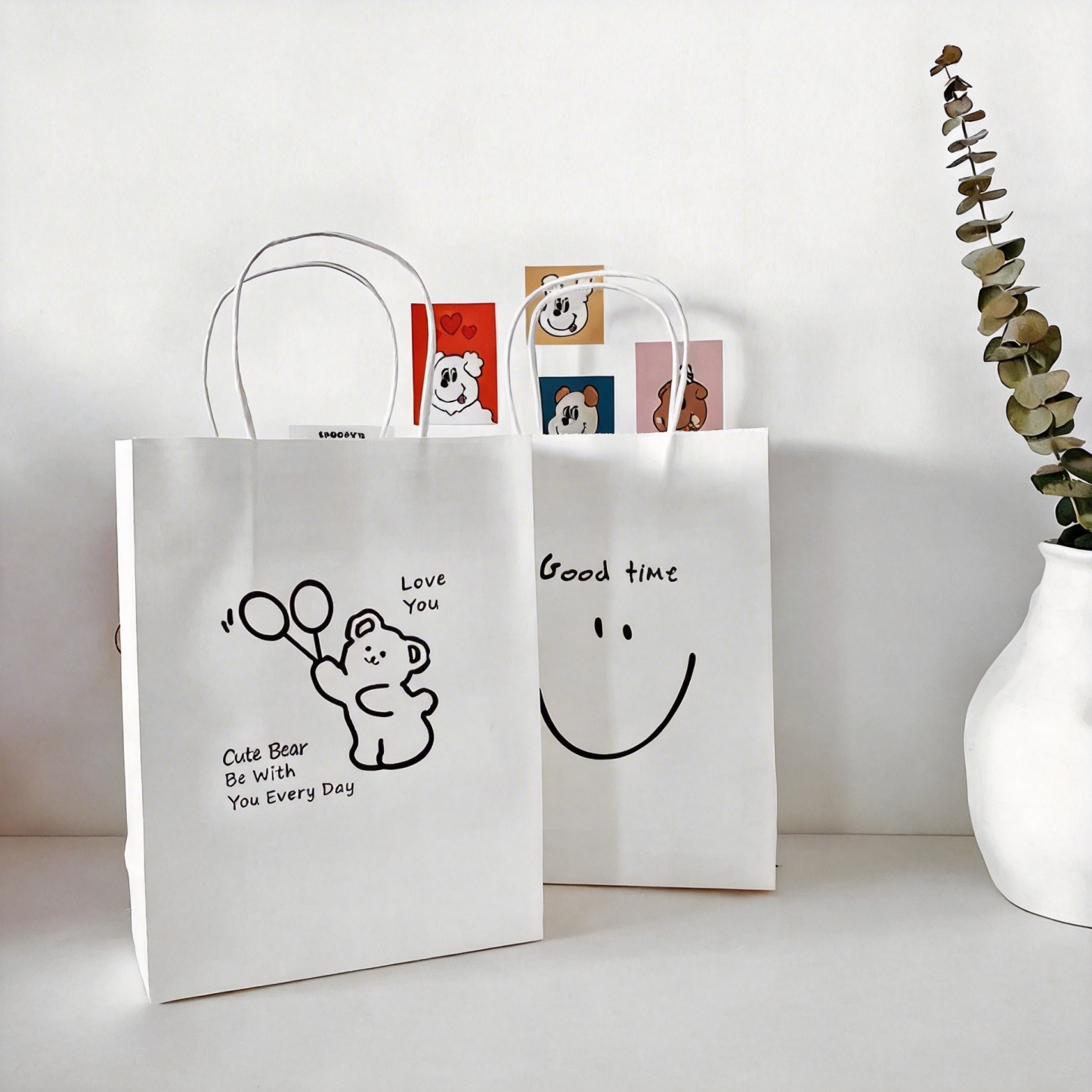 Custom White Kraft Paper Shopping Bag