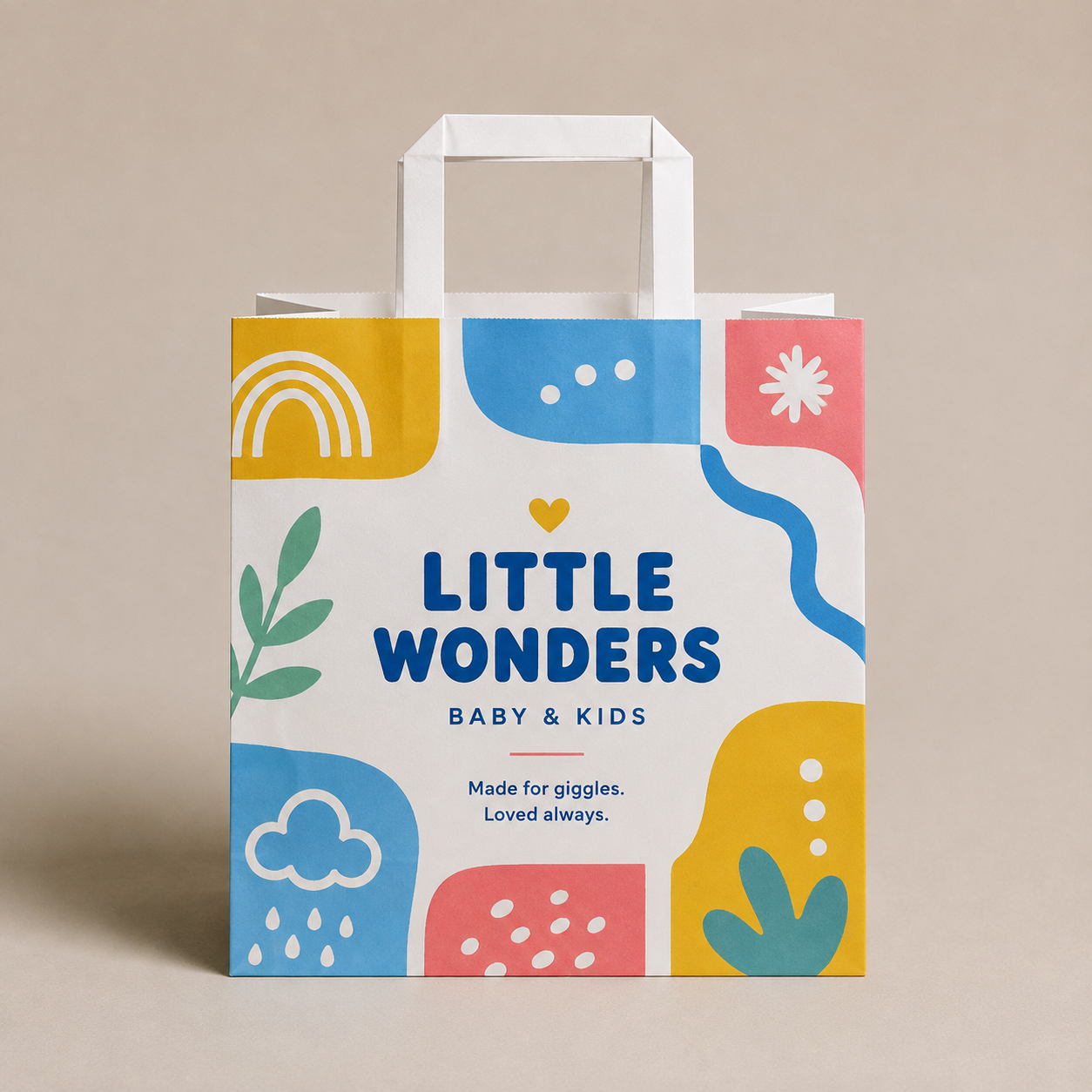 Custom Flat Handle Kraft Paper Shopping Bags