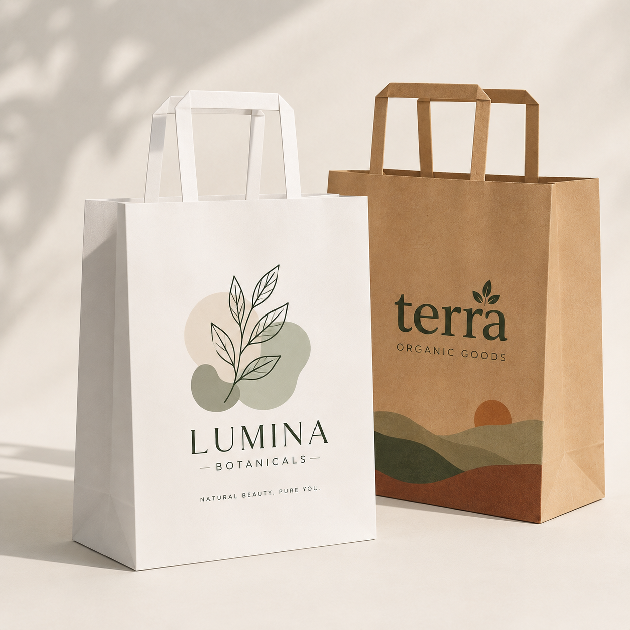 Custom Flat Handle Kraft Paper Shopping Bags