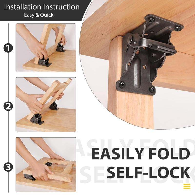 Heavy-Duty Folding Table Leg Brackets with Self-Locking Hinges
