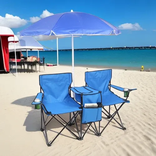 2-in-1 Double Folding Chair Set with Umbrella
