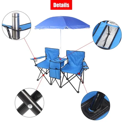 2-in-1 Double Folding Chair Set with Umbrella