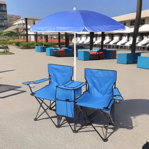 2-in-1 Double Folding Chair Set with Umbrella