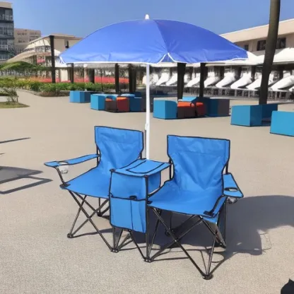 2-in-1 Double Folding Chair Set with Umbrella
