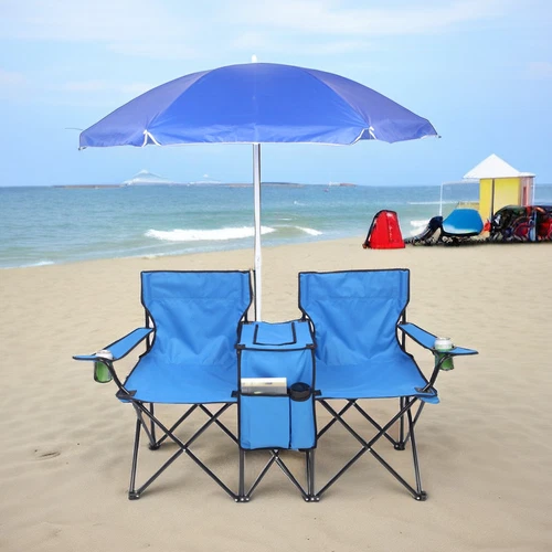 2-in-1 Double Folding Chair Set with Umbrella
