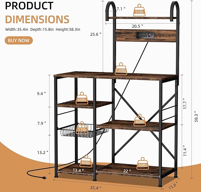  5-Tier Kitchen Baker’s Rack with Power Outlets 