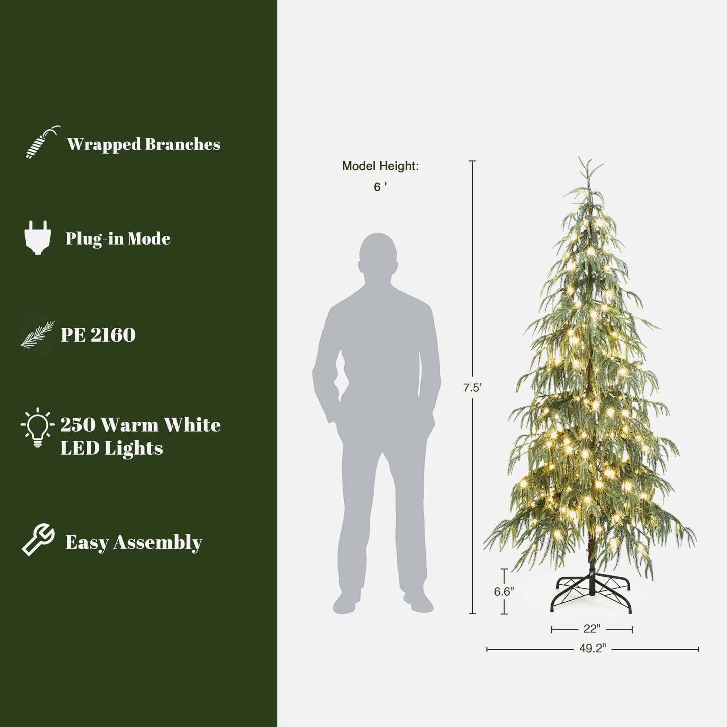 Elegant Tall & Slim LED Christmas Tree