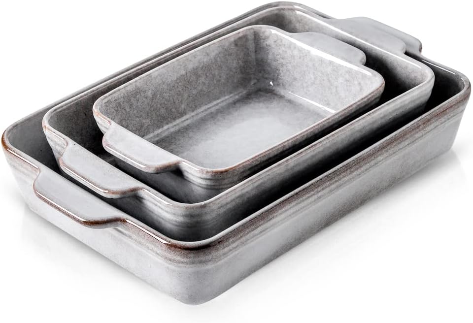 Ceramic Baking Dish Set, Rectangular Casserole Dish Set, lasagna Pan, Baking Pans Set for Cooking, Cake Dinner, Kitchen, 9 x 13 Inches, Reactive Glaze 3-Piece