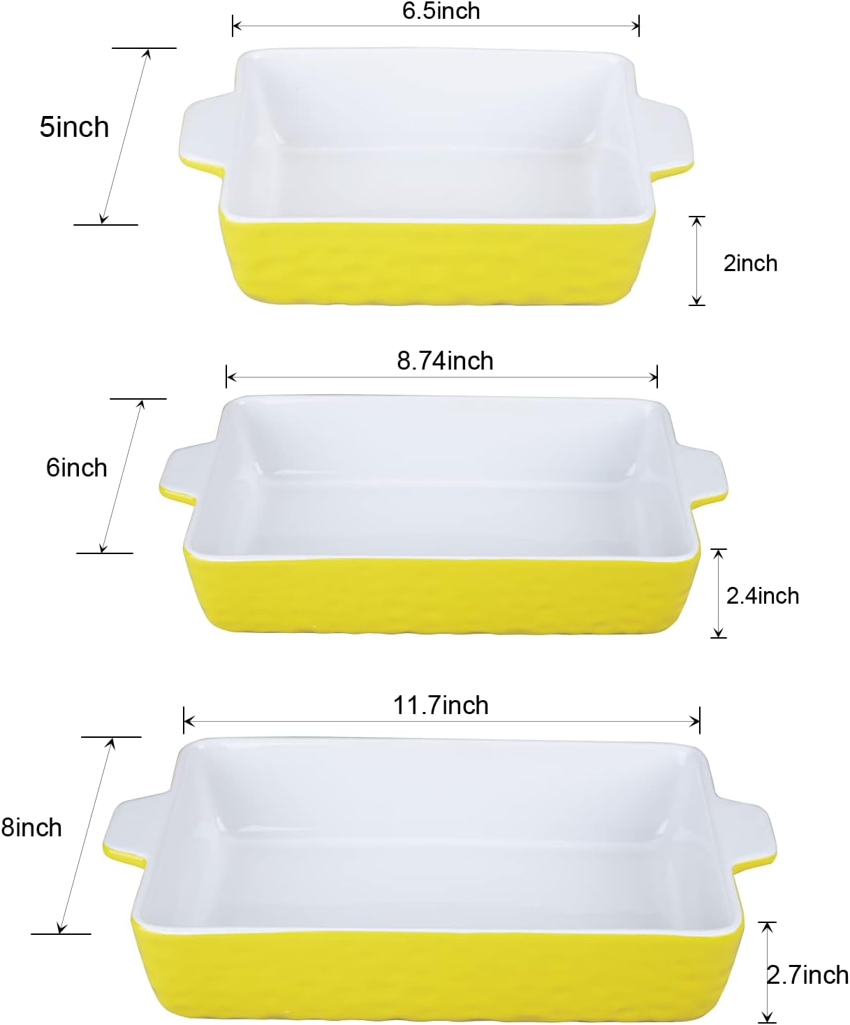Baking Dish Set of 3, Ceramic Bakeware Set with Handles, Porcelain Baking Pan for Oven & Microwave