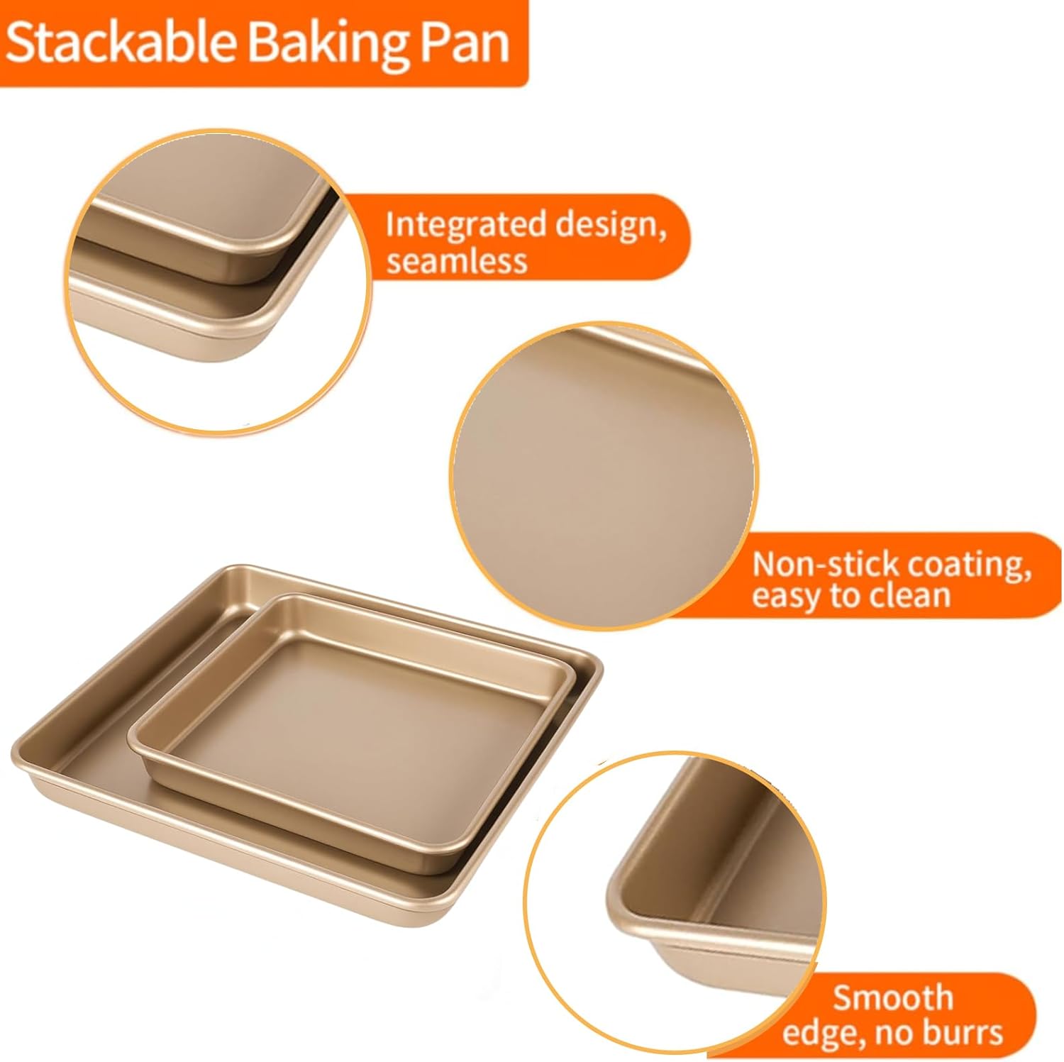 Square Baking Sheet 11x11 Inch and 9x9 Inch, Heavy Duty Non-Stick Jelly Roll Pan for Toaster Oven, for Bread Brownie Baking, Heats Evenly and Easy Release, Set of 2