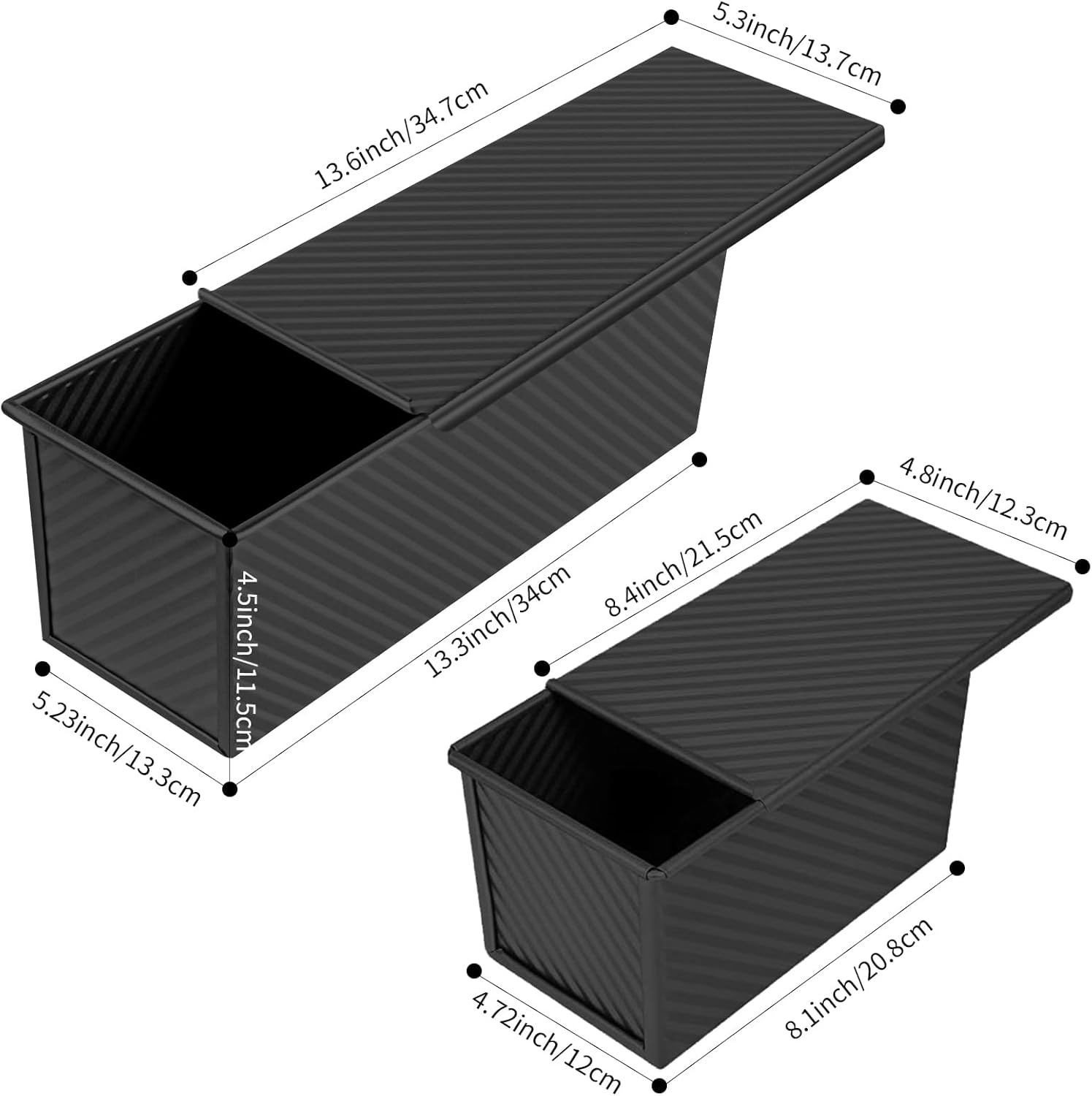 Upgrade Pullman Loaf Pan with Lid, Pullman Loaf Pan 2.2 LB/1 LB, 2 Pack Nonstick Sandwich Bread Pan, for Bread
