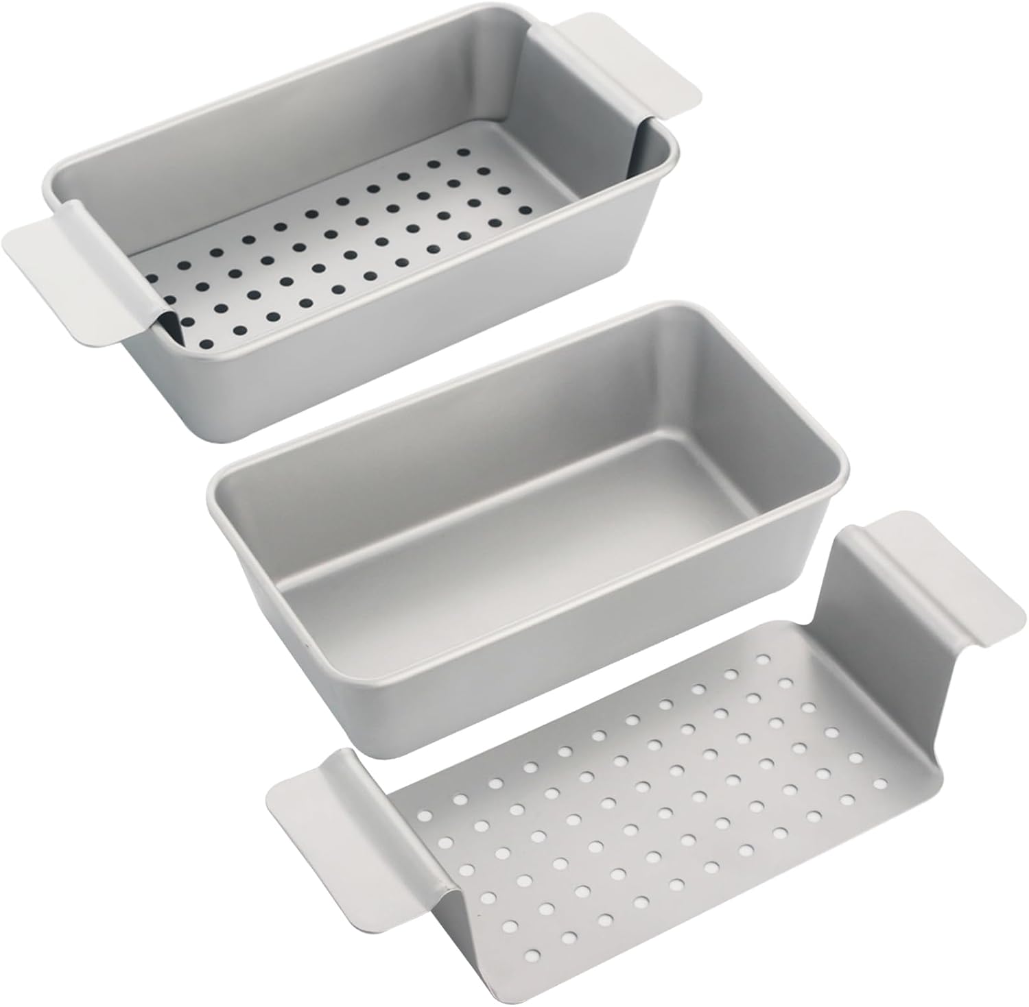 Meat Loaf Pan with Drip Tray, Meatloaf Pan 2LB, 2-Set Meatloaf Pan with Drain Tray Nonstick, Large Rectangular Pans for Baking Bread