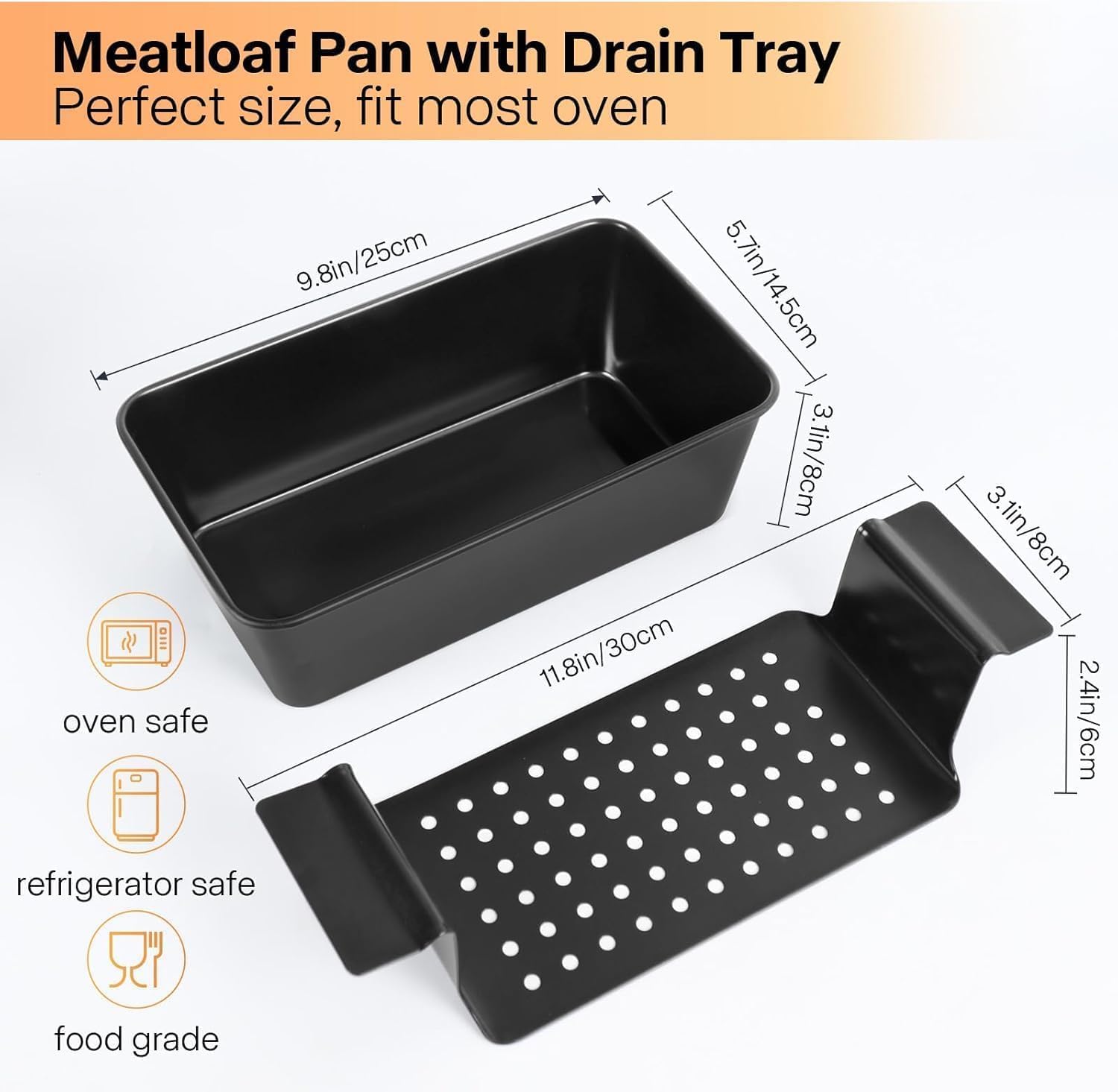 Meatloaf Pan with Drain Tray 2 Pack, Non Stick Meat Loaf Pan with Drip Tray, 9.8x5.7 Inch Loaf Pan with Insert Easy Removal Perforated