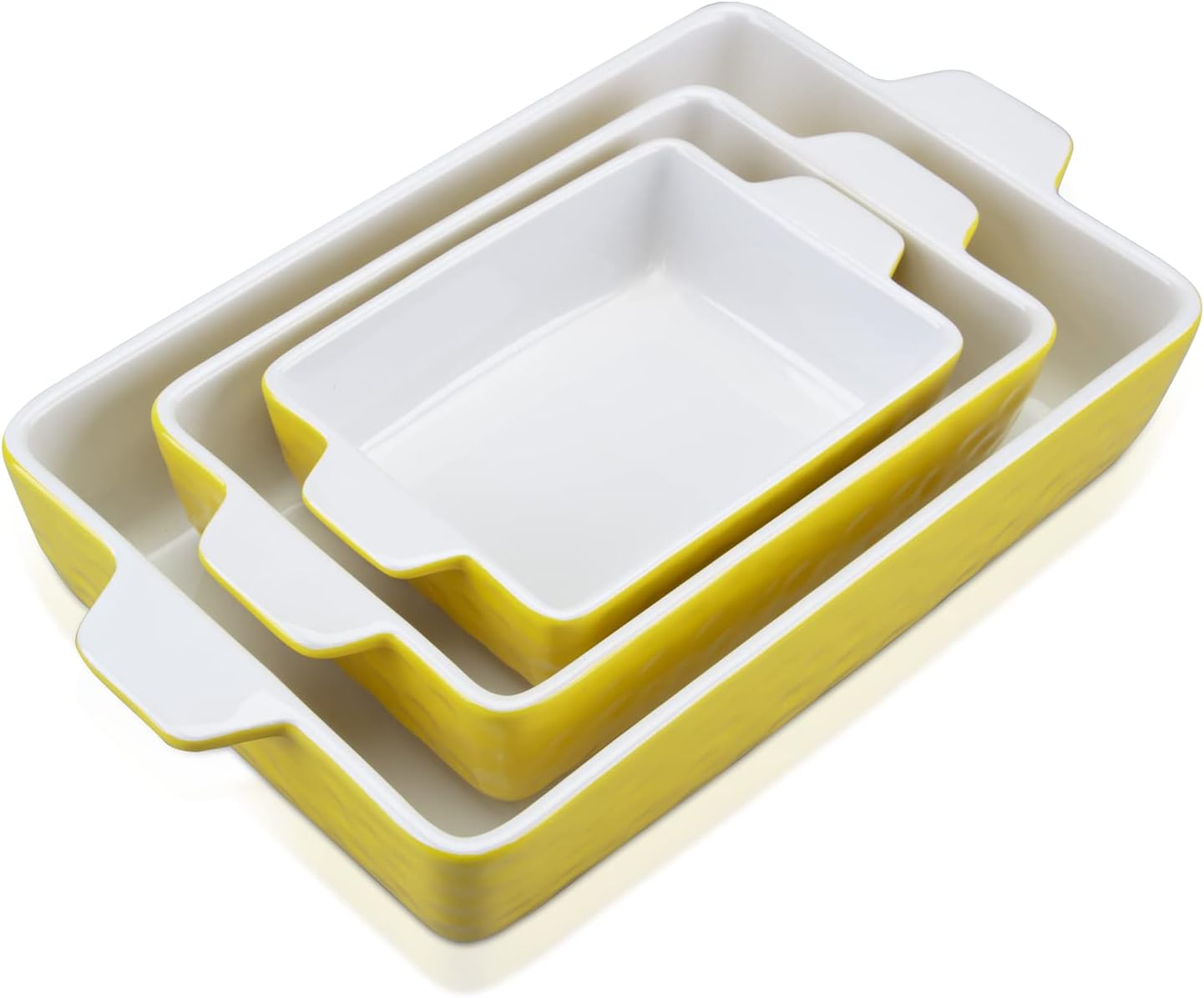 Baking Dish Set of 3, Ceramic Bakeware Set with Handles, Porcelain Baking Pan for Oven & Microwave