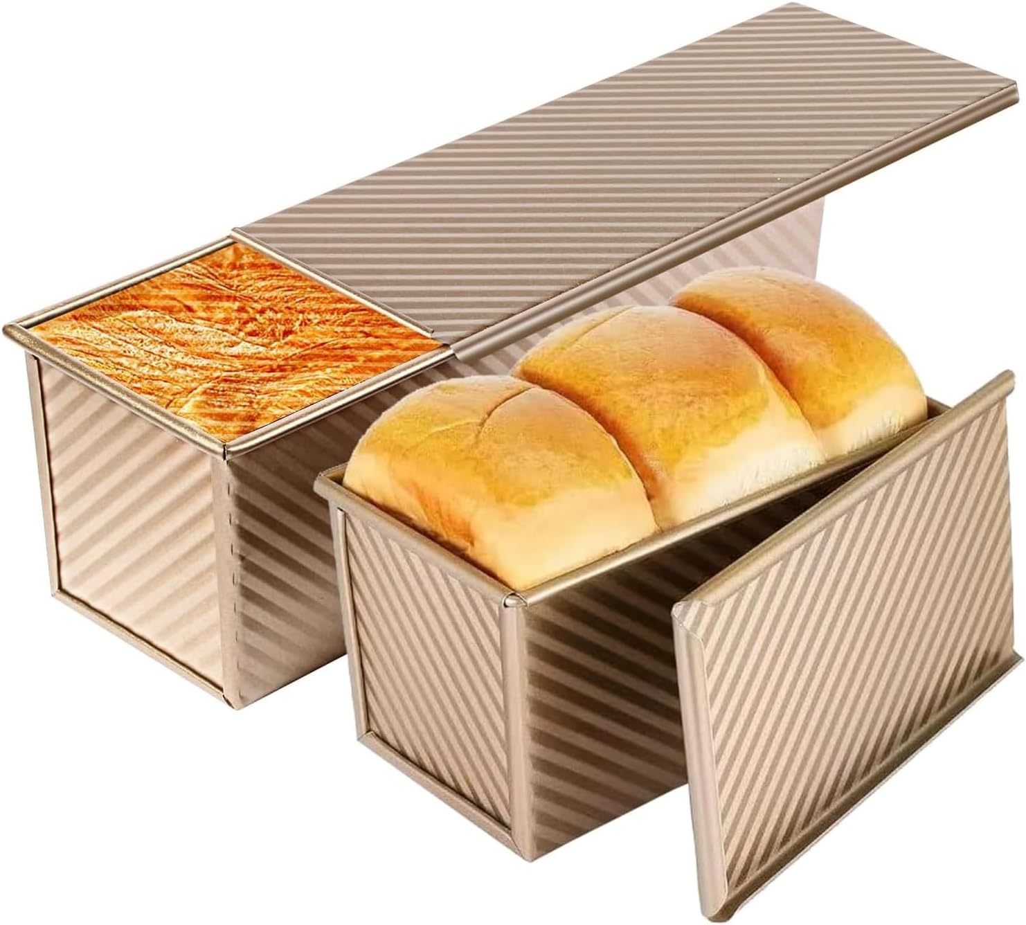 Upgrade Pullman Loaf Pan with Lid, Pullman Loaf Pan 2.2 LB/1 LB, 2 Pack Nonstick Sandwich Bread Pan, for Bread