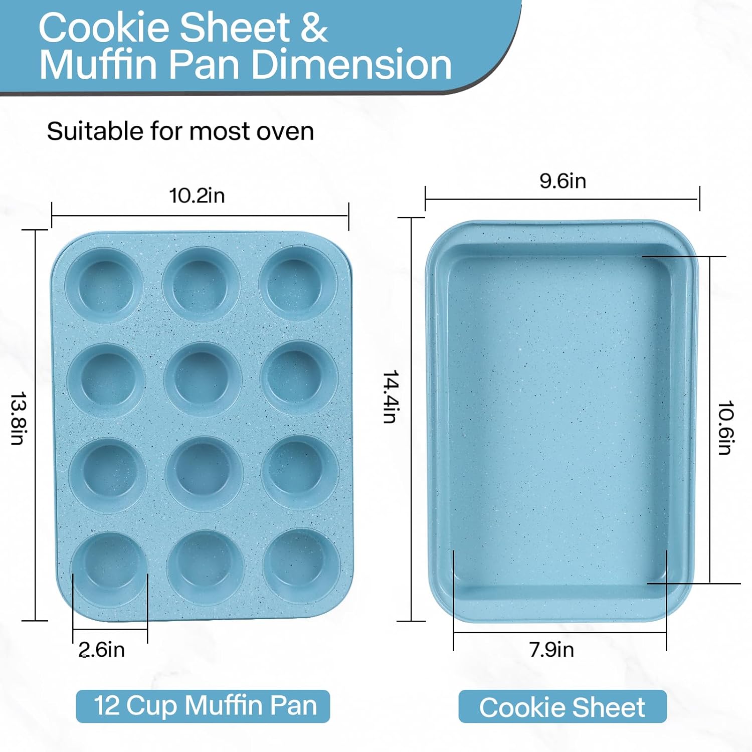 Baking Pans Set Non Stick, Bakeware Sets Stackable, Oven Safe, Steel Baking Set Supplies for Home Baking, Roasting, Easy to Release, Sturdy Bake Gifts for Holiday, Blue, 6 Pieces