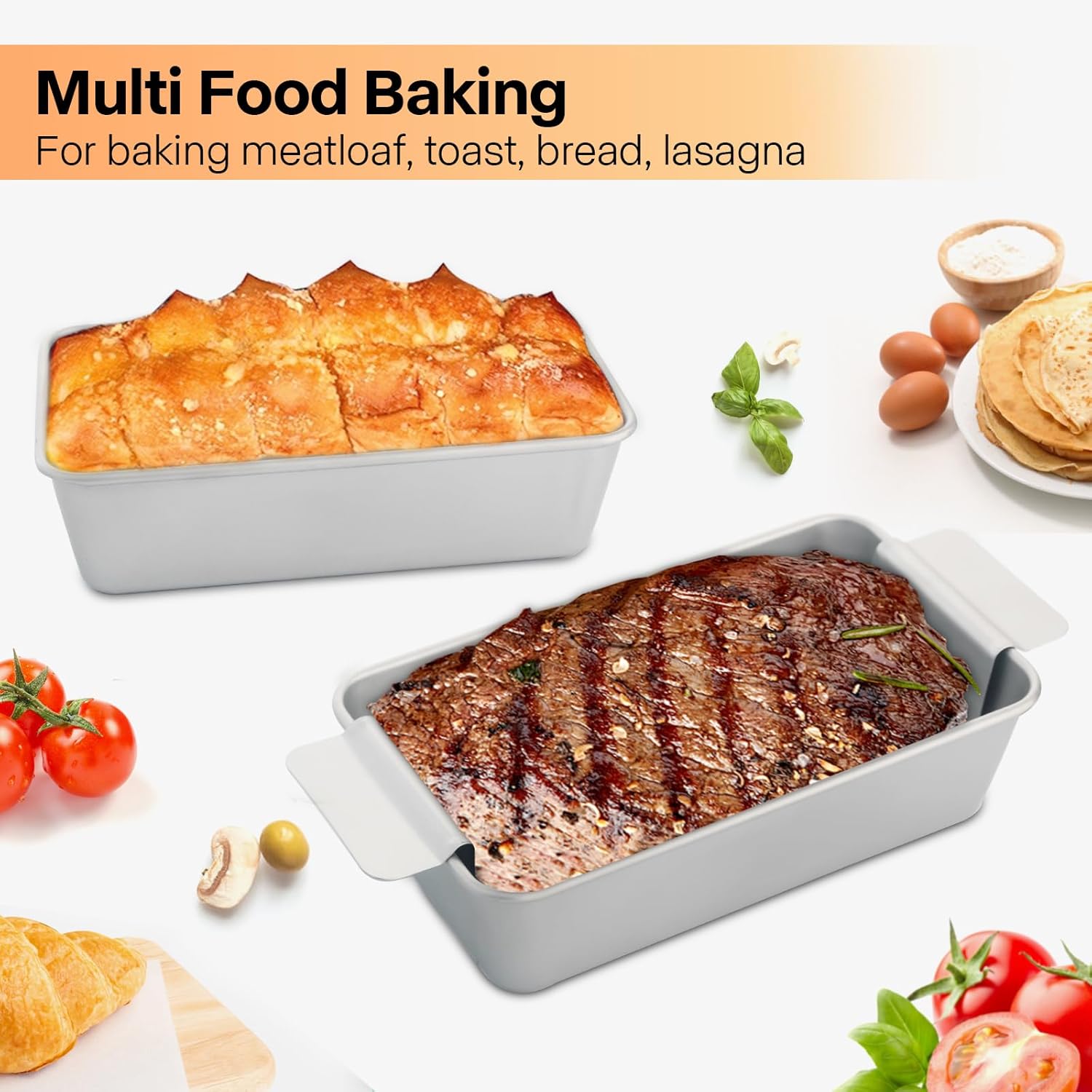 Meat Loaf Pan with Drip Tray, Meatloaf Pan 2LB, 2-Set Meatloaf Pan with Drain Tray Nonstick, Large Rectangular Pans for Baking Bread