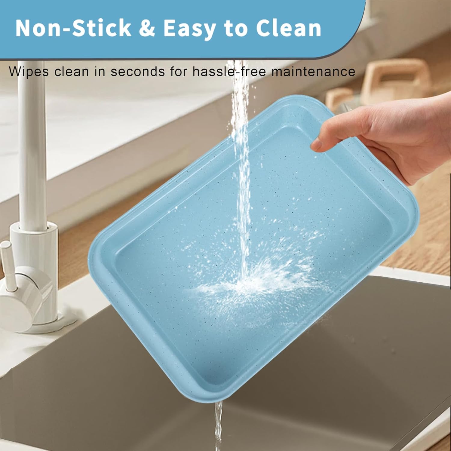 Baking Pans Set Non Stick, Bakeware Sets Stackable, Oven Safe, Steel Baking Set Supplies for Home Baking, Roasting, Easy to Release, Sturdy Bake Gifts for Holiday, Blue, 6 Pieces