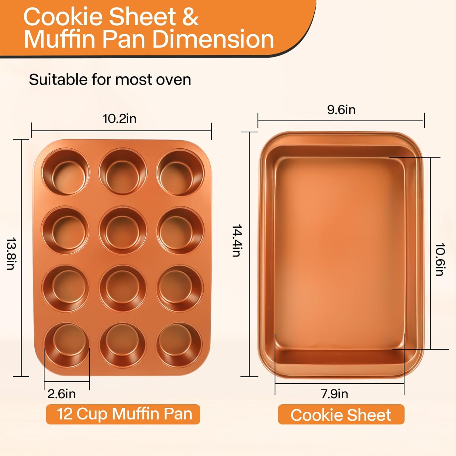 Baking Pans Set 6-Pieces, Non Stick Bakeware Set Stackable, with Cookie Sheet, Muffin, Round/Square Cake Pan