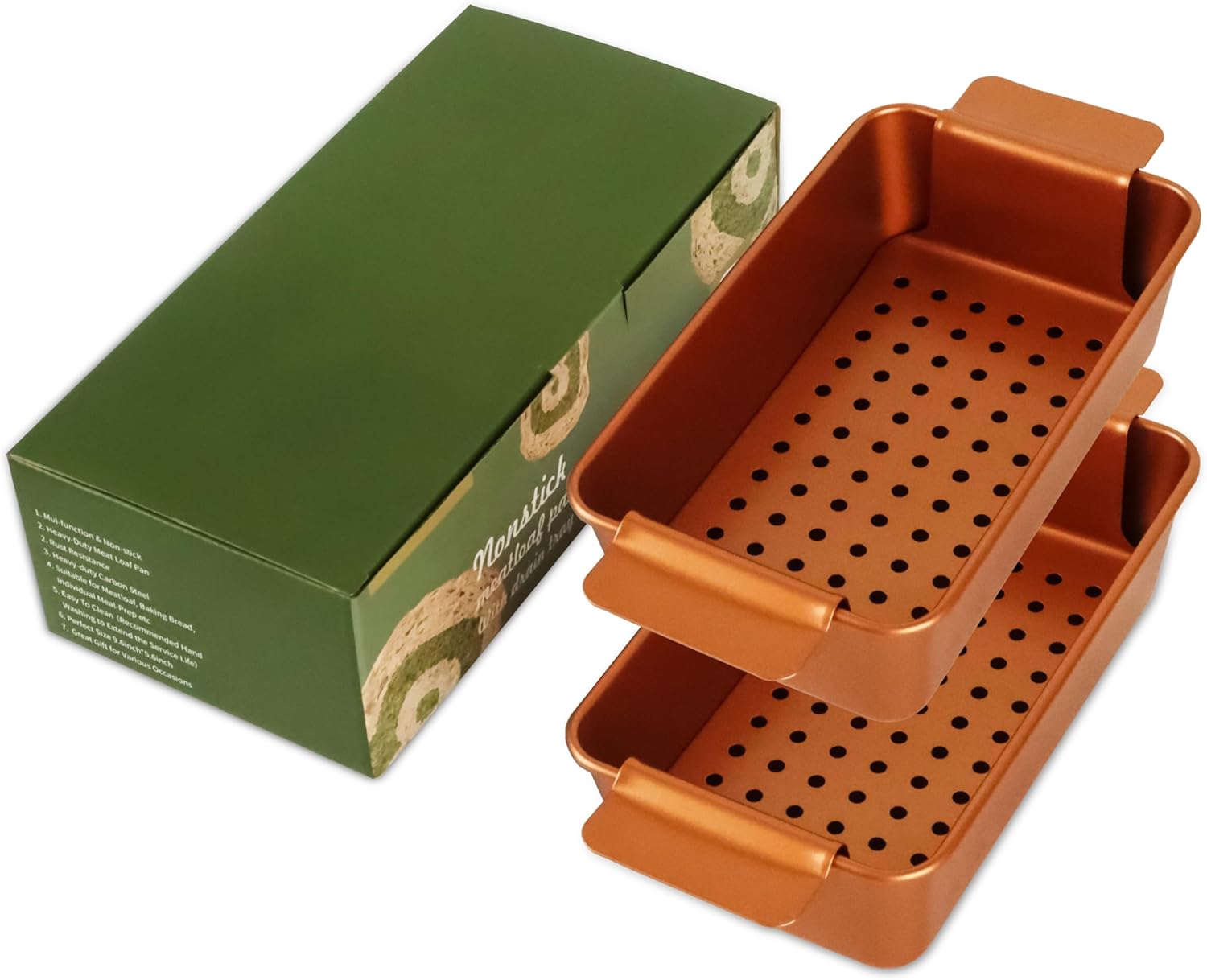 Gold Meatloaf Pan with Drain Tray, Non Stick loaf Pan Set of 2, Heavy Duty 9.8x5.7 Inch Meat loaf Pan with Insert Drip Rack