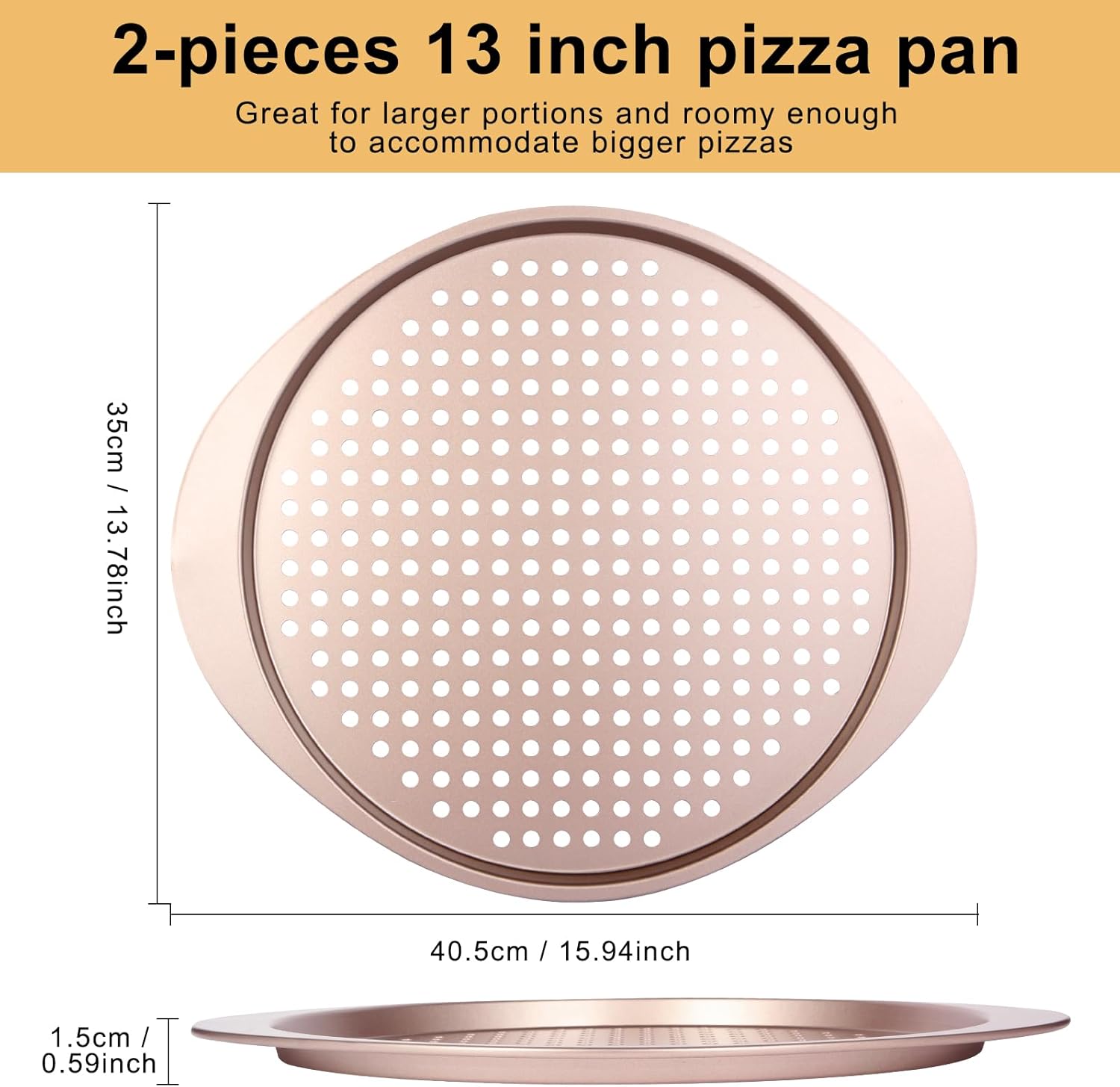 Pizza Pan Set, Nonstick Pizza Pan with Holes 13 Inch, Heavy Duty Round Perforated Pizza Tray Oven Safe