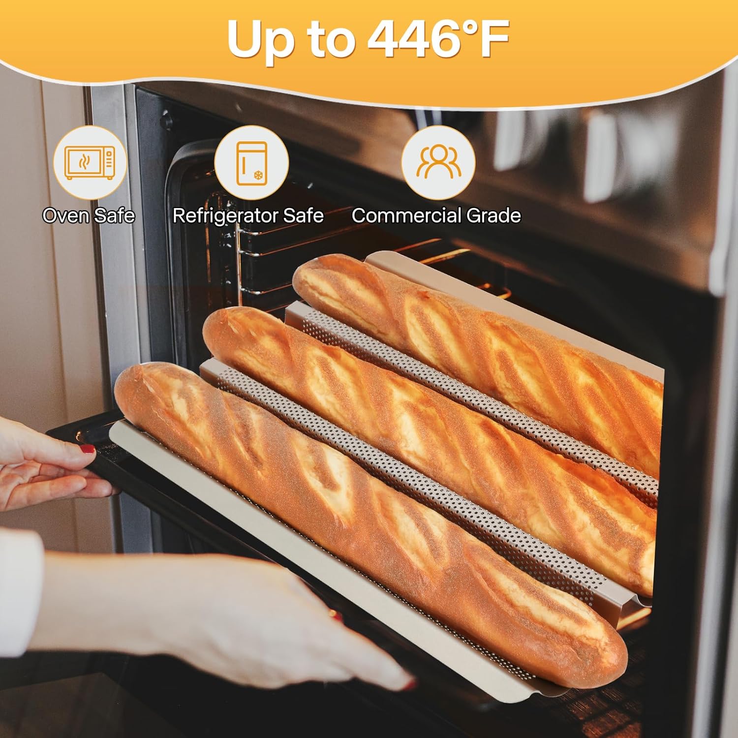 Perforated French Bread Pans 15x11 Inch Nonstick, 3 Waves Loaf Tin for Homemade Sourdough Baguettes Baking, Oven Safe, 2 Pack