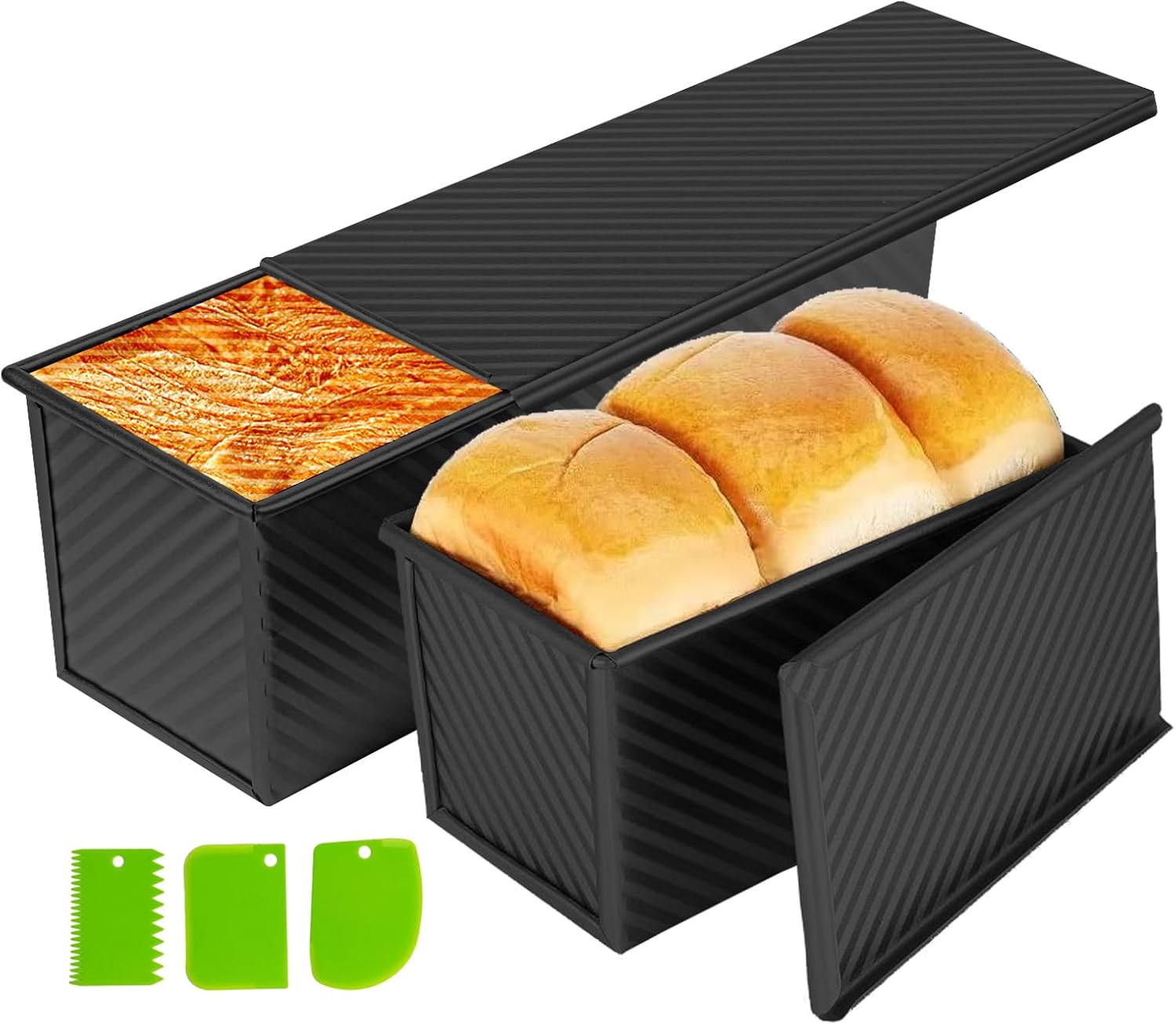 Upgrade Pullman Loaf Pan with Lid, Pullman Loaf Pan 2.2 LB/1 LB, 2 Pack Nonstick Sandwich Bread Pan, for Bread