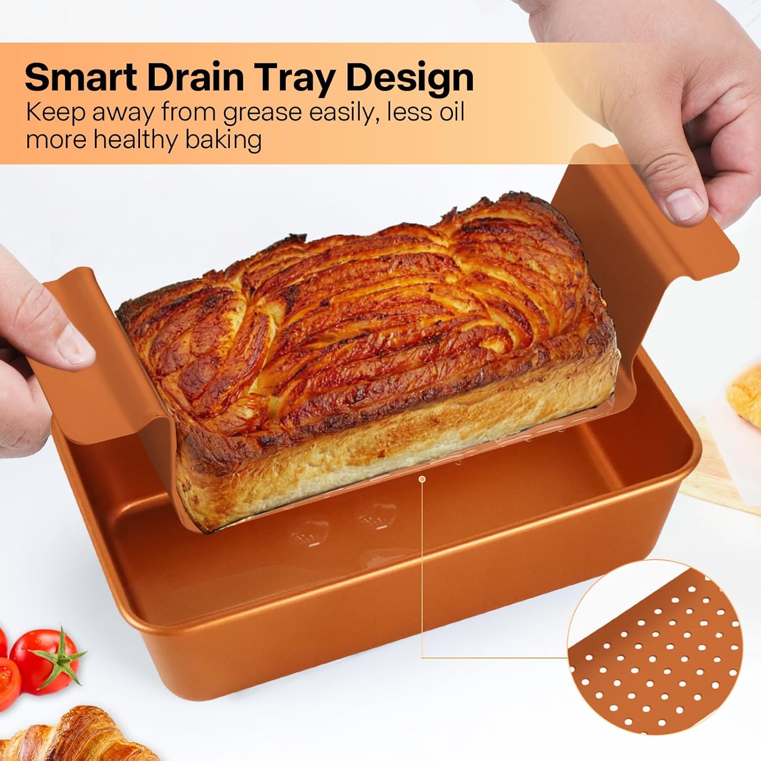 Gold Meatloaf Pan with Drain Tray, Non Stick loaf Pan Set of 2, Heavy Duty 9.8x5.7 Inch Meat loaf Pan with Insert Drip Rack
