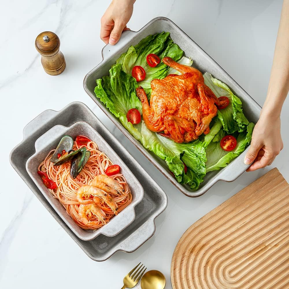 Ceramic Baking Dish Set, Rectangular Casserole Dish Set, lasagna Pan, Baking Pans Set for Cooking, Cake Dinner, Kitchen, 9 x 13 Inches, Reactive Glaze 3-Piece