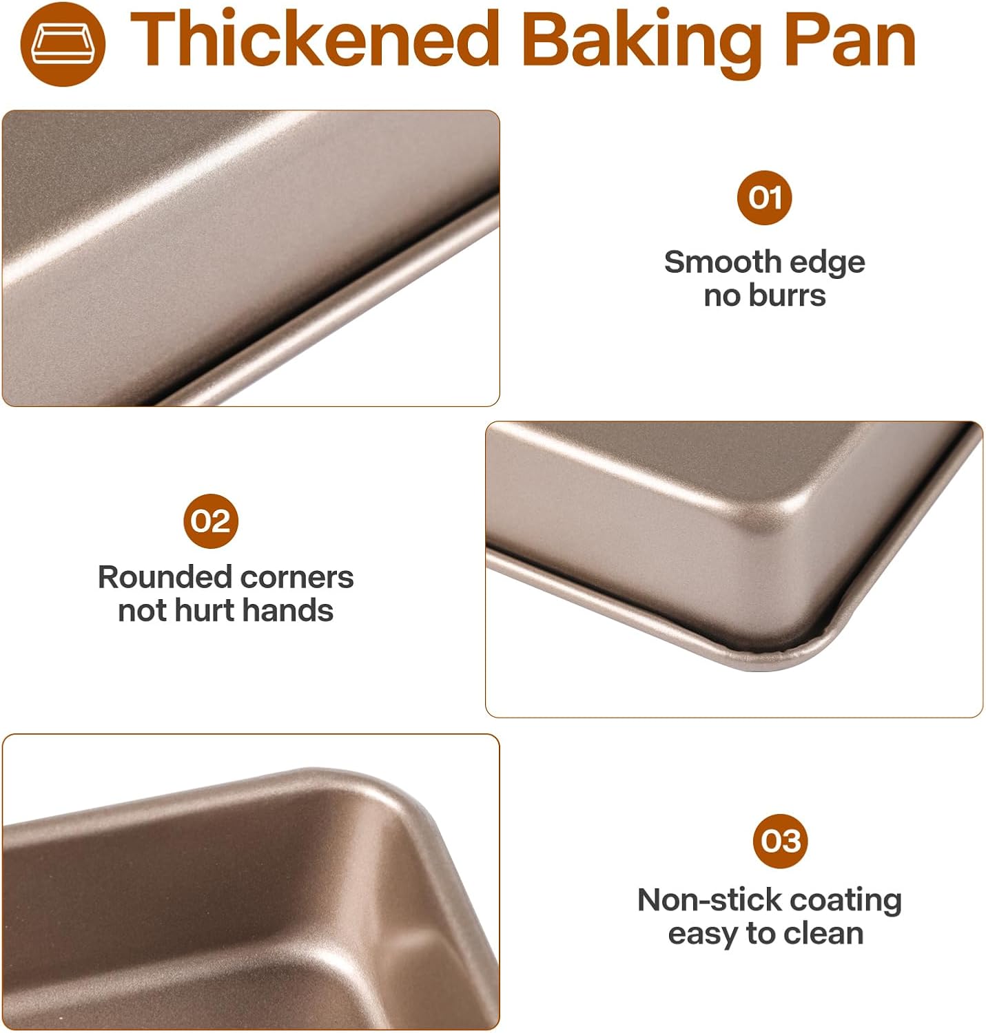 Deep Baking Pans Set, 3-Pieces Rectangle Cake Pan, Nonstick Roasting Pans Set for Thanksgiving Christmas, 9/11/13 Inch, Toaster Oven Tray Bakeware Set