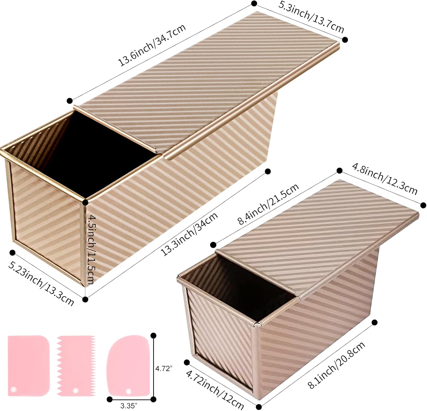 Upgrade Pullman Loaf Pan with Lid, Pullman Loaf Pan 2.2 LB/1 LB, 2 Pack Nonstick Sandwich Bread Pan, for Bread