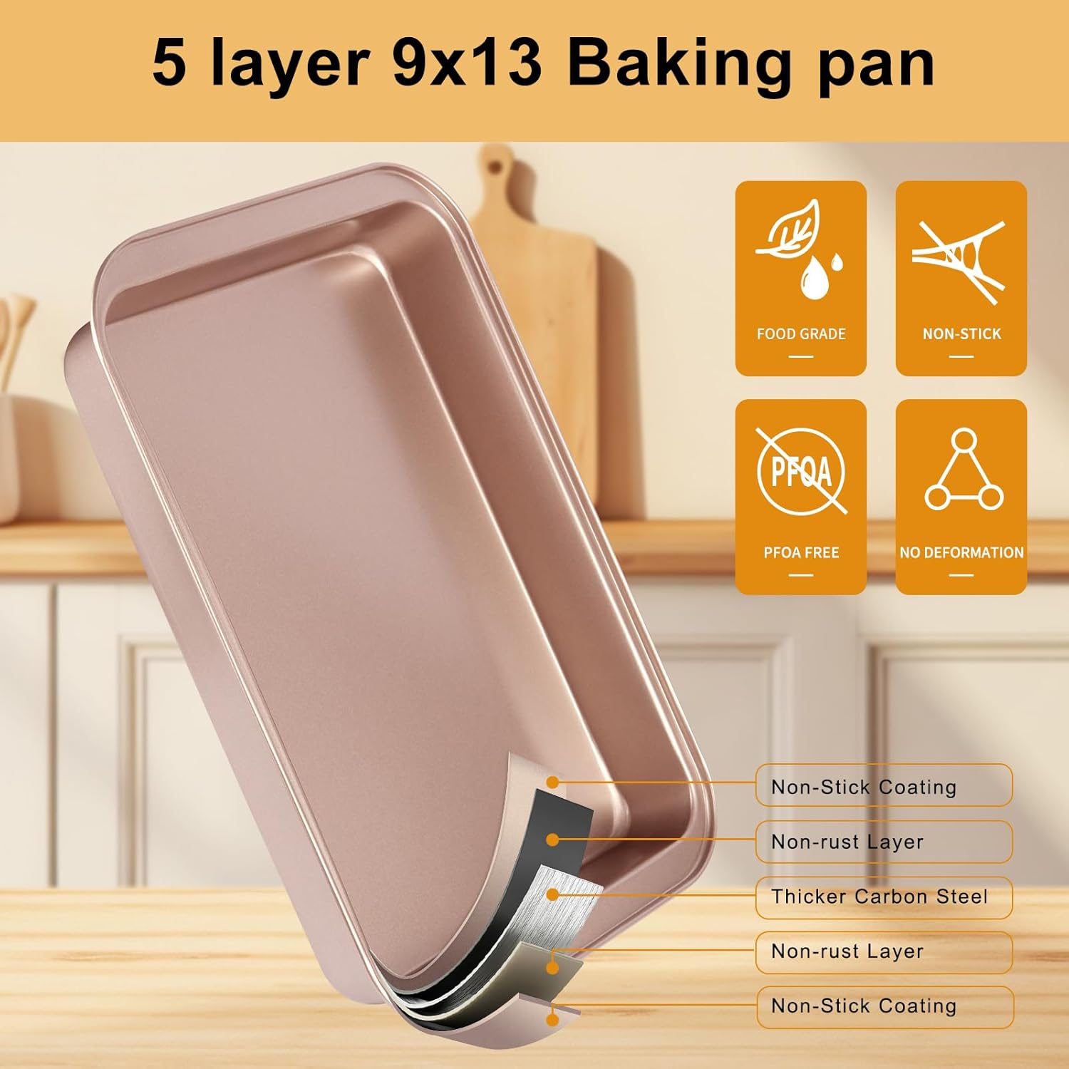 9x13 Baking Pan Set of 2, Nonstick 13 x 9 Cake Pan for Oven, Deep Rectangle Pan